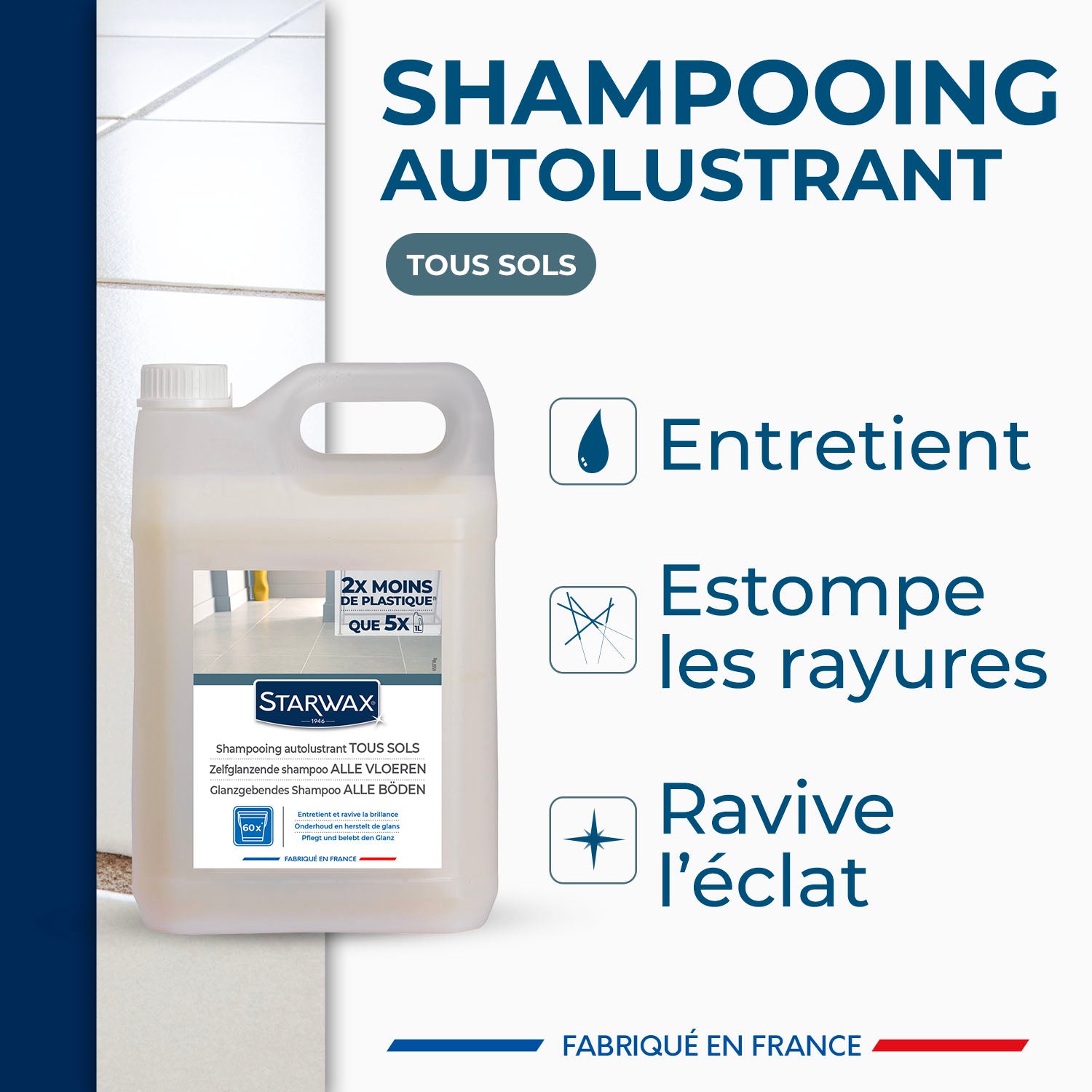 STARWAX - Shampooing autolustrant pour sols intérieurs 1L
