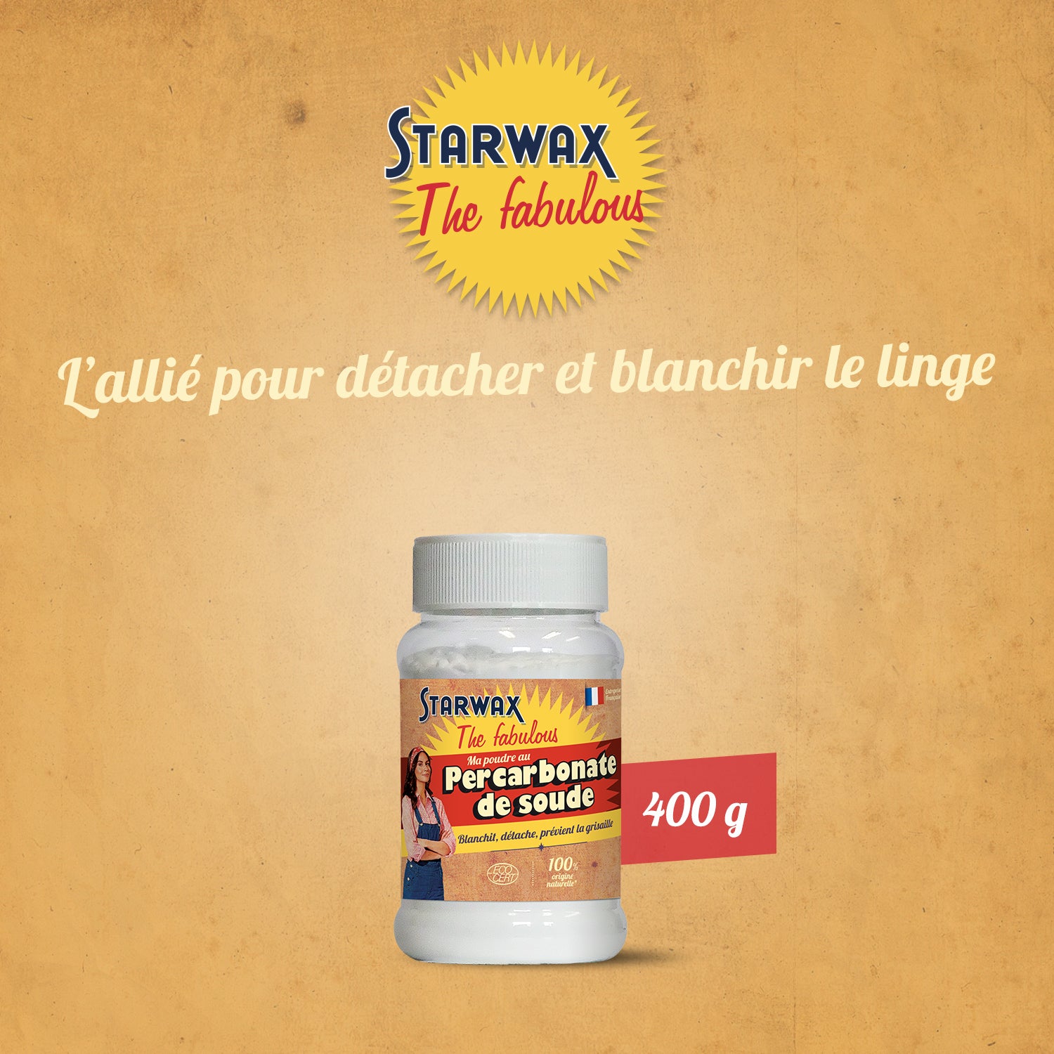 STARWAX FABULOUS - Ma poudre détachante & raviveur de blancheur au percarbonate de soude – Pot pratique 400g