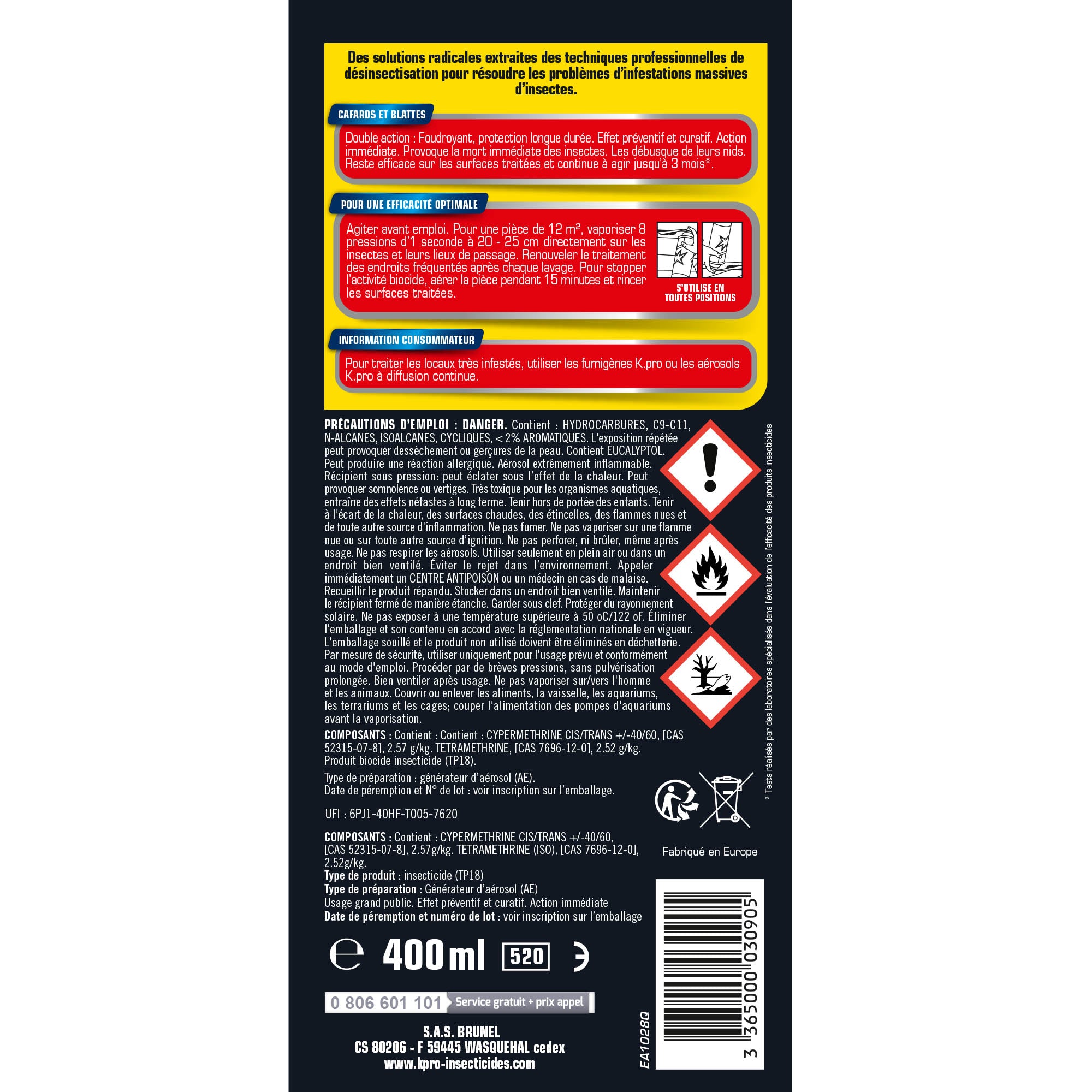 K.PRO - Aérosol foudroyant cafards et blattes
400ml
