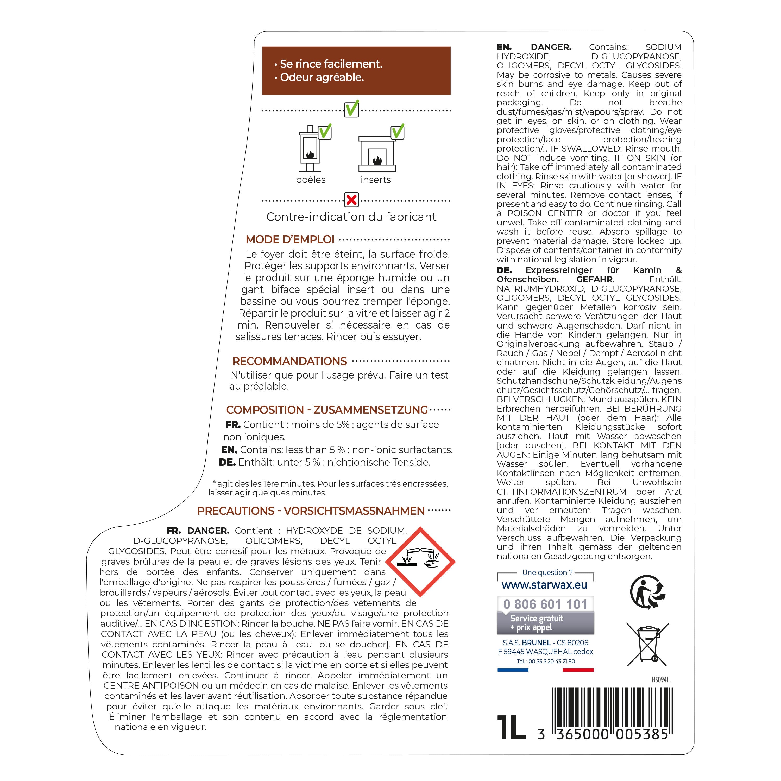 STARWAX - Nettoyant express inserts pour poêle & cheminée
500ml