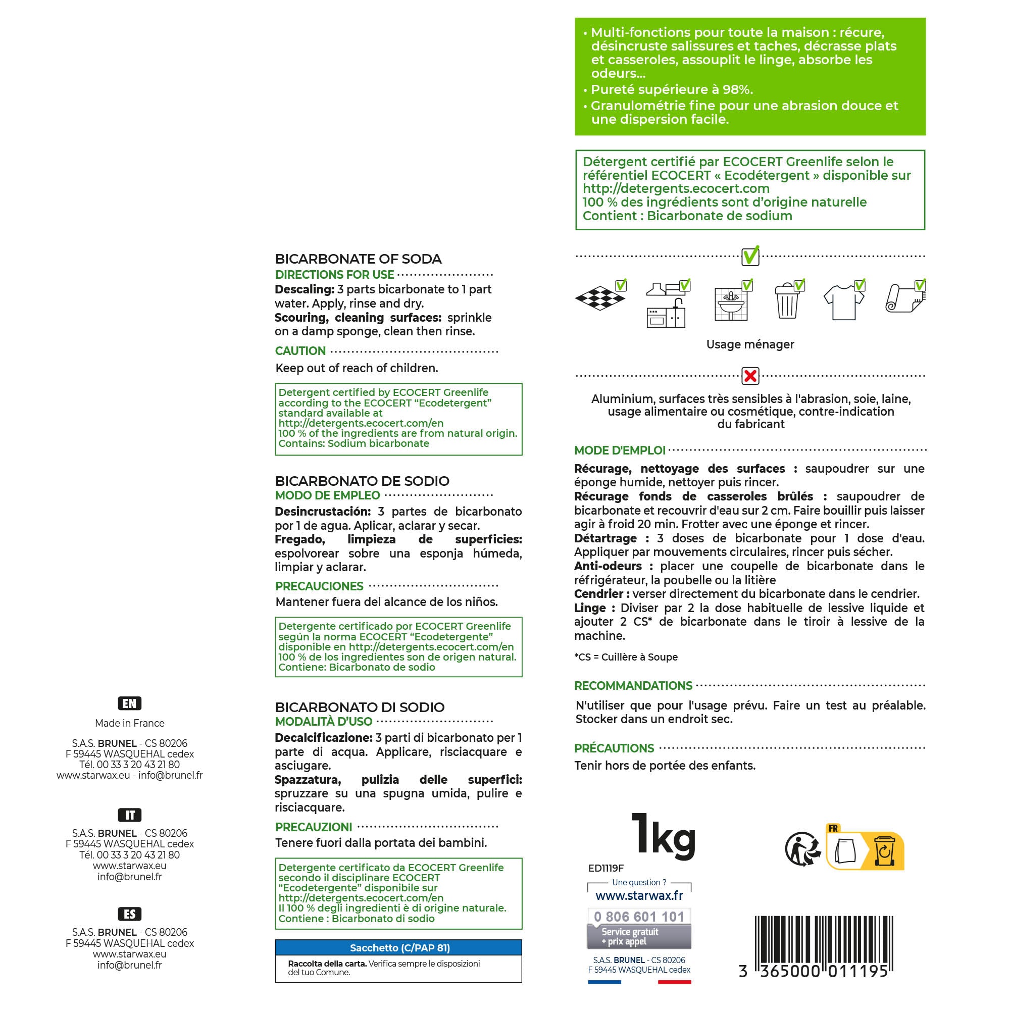 STARWAX SOLUVERT - Bicarbonate de soude ménager 1kg