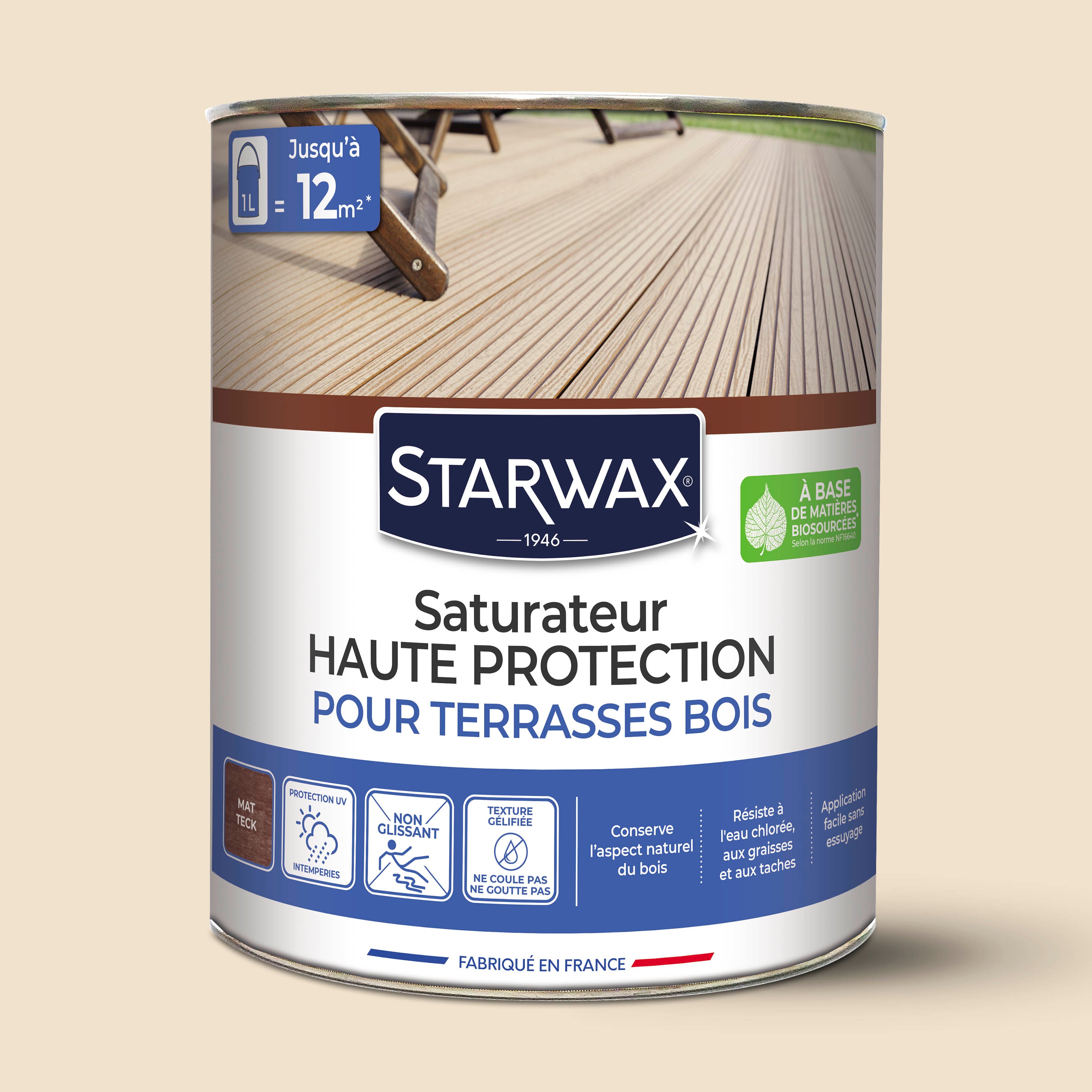 STARWAX - Saturateur Haute protection pour terrasses bois
1L Teck