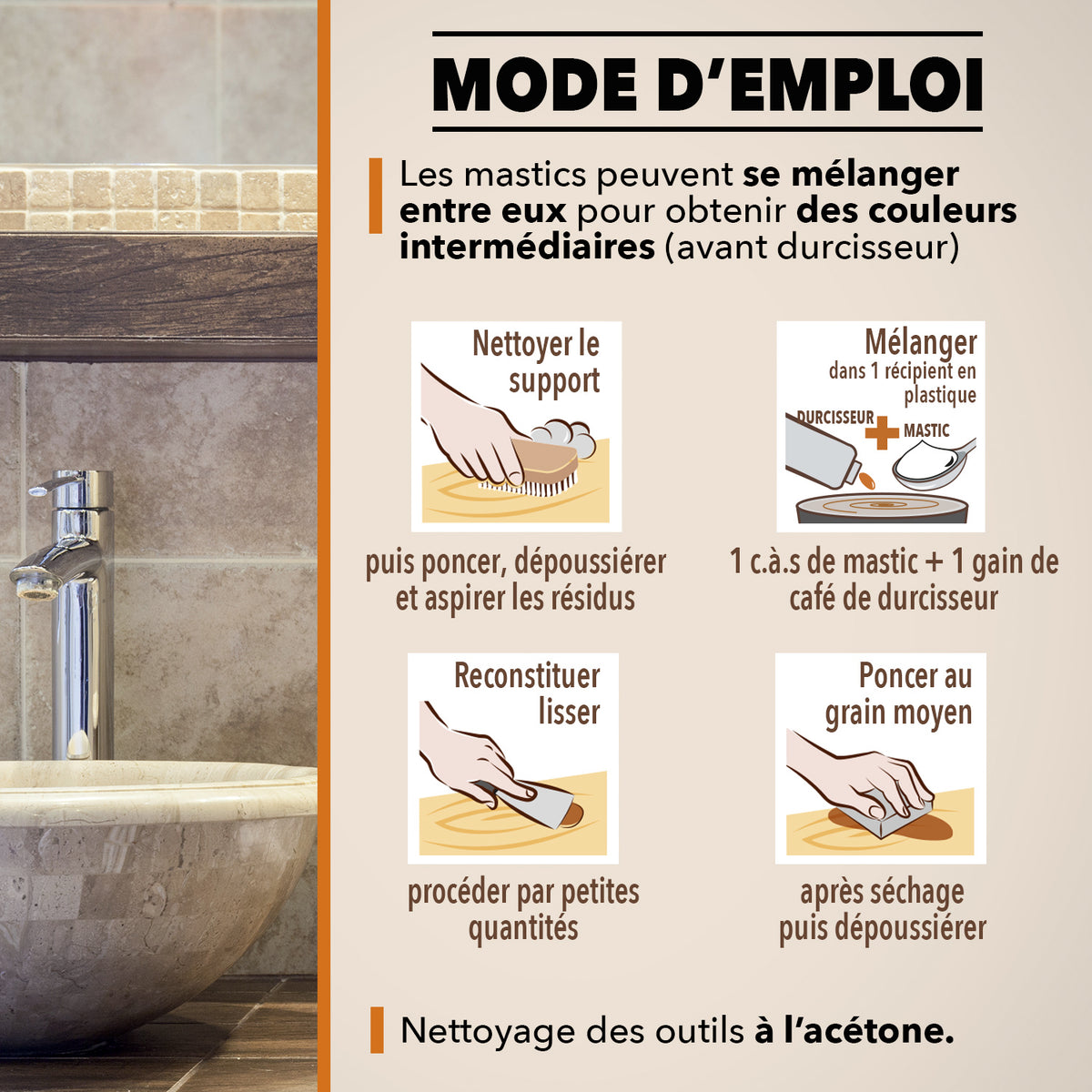 SINTO - Répare sols et murs travertin (parement, pierres, travertin, comblanchien) 100g Travertin