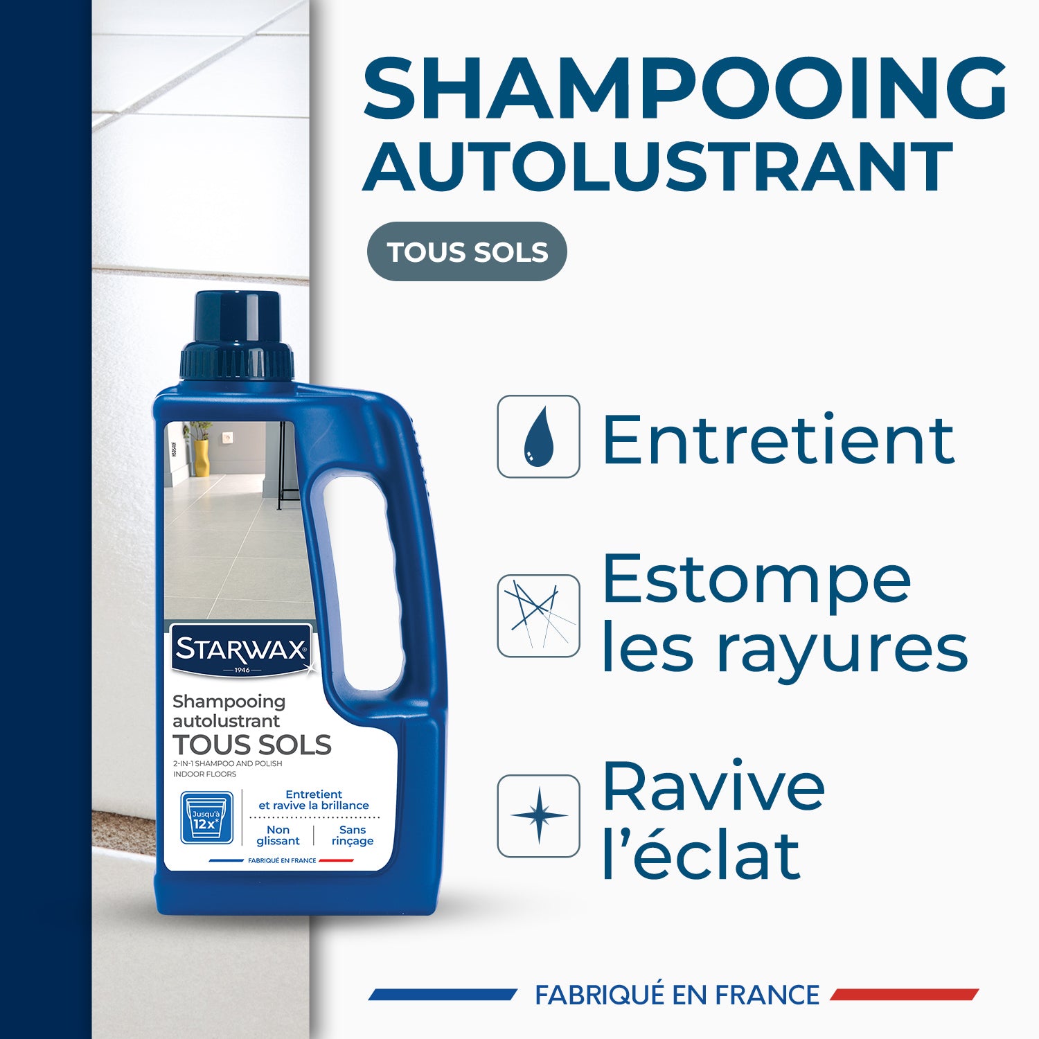 STARWAX - Shampooing autolustrant pour sols intérieurs 1L