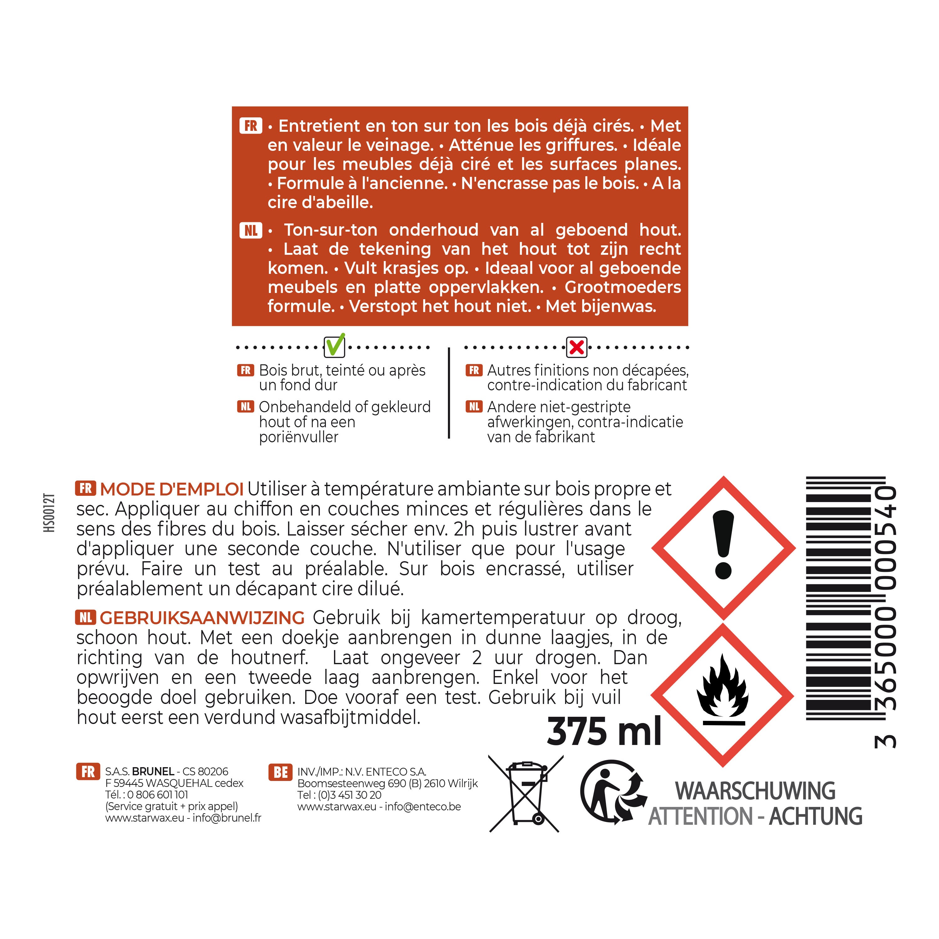 STARWAX - Cire antiquaire pâte pour bois cirés 375ml Incolore