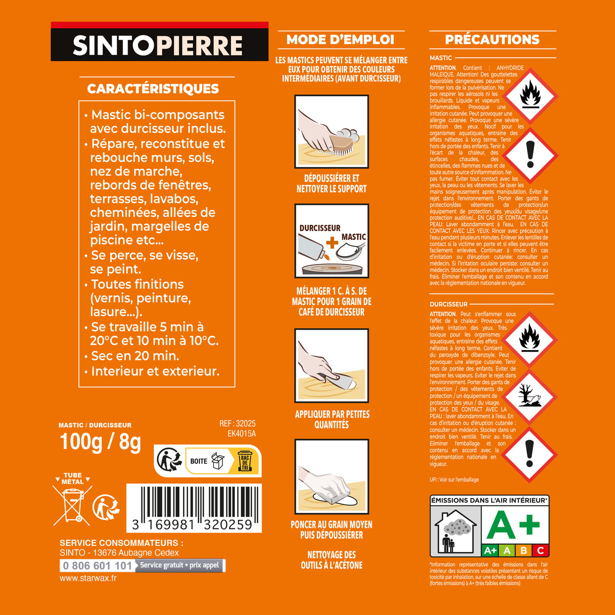 SINTO - Répare sols et murs blanc (marbre, faïence, carrelage, plâtre) 280g Blanc