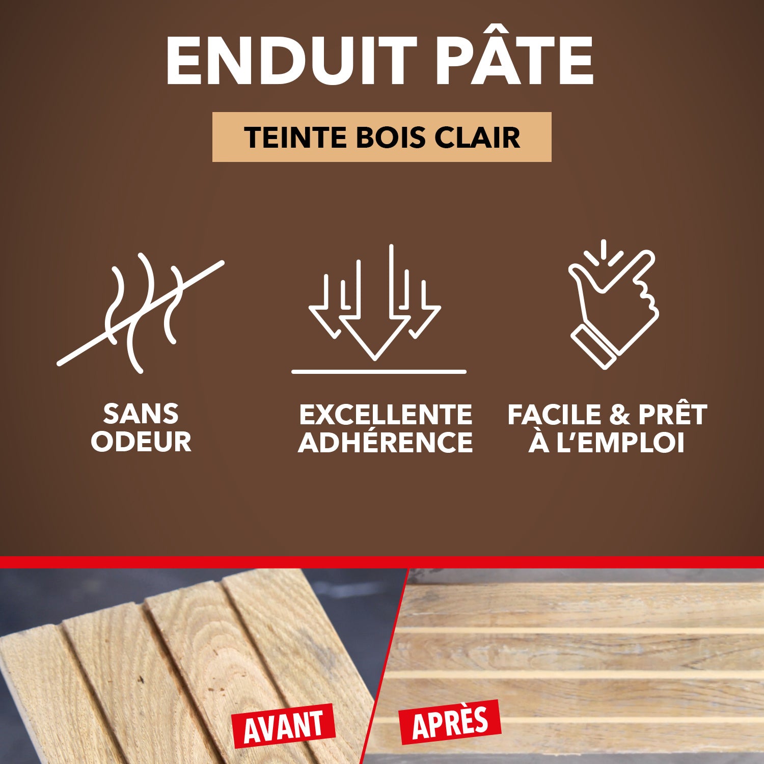 SINTO - Reboucher gros trous et fissures dans le bois clair 330g Bois clair
