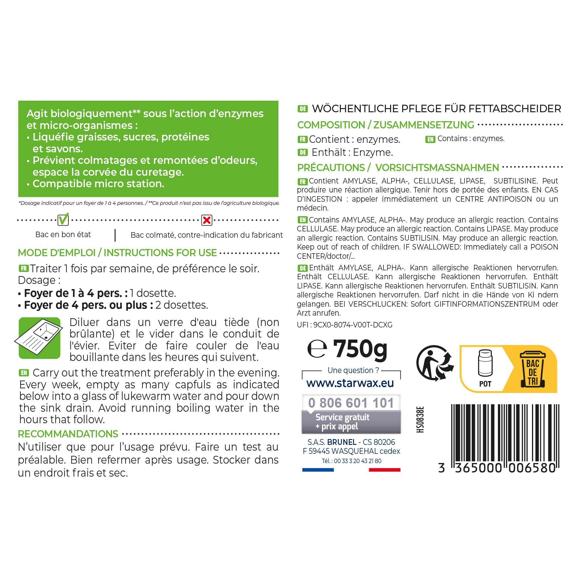 STARWAX - Entretien hebdomadaire pour bacs à graisses 750g