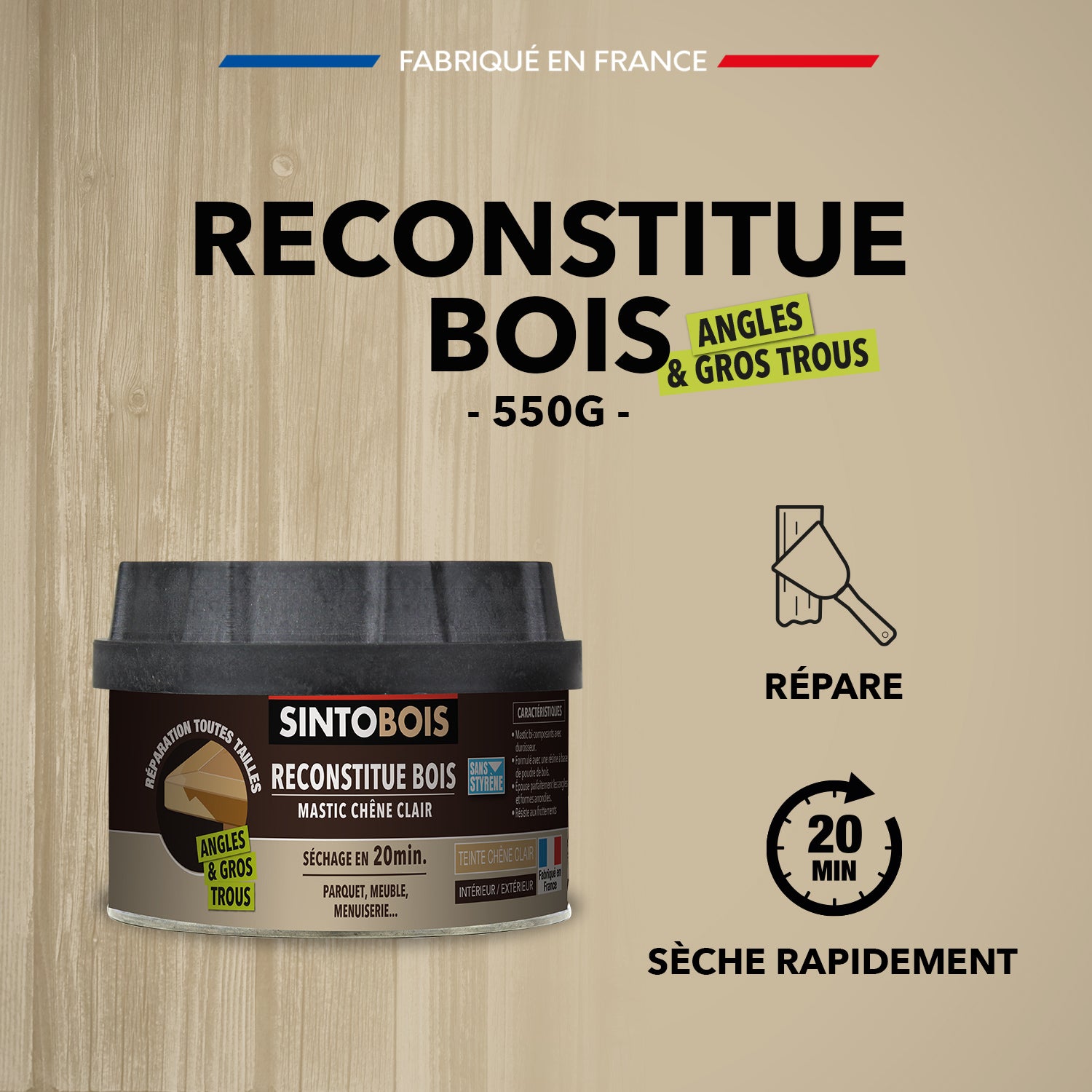 SINTO - Reconstitue angles et gros trous 500ml Chêne