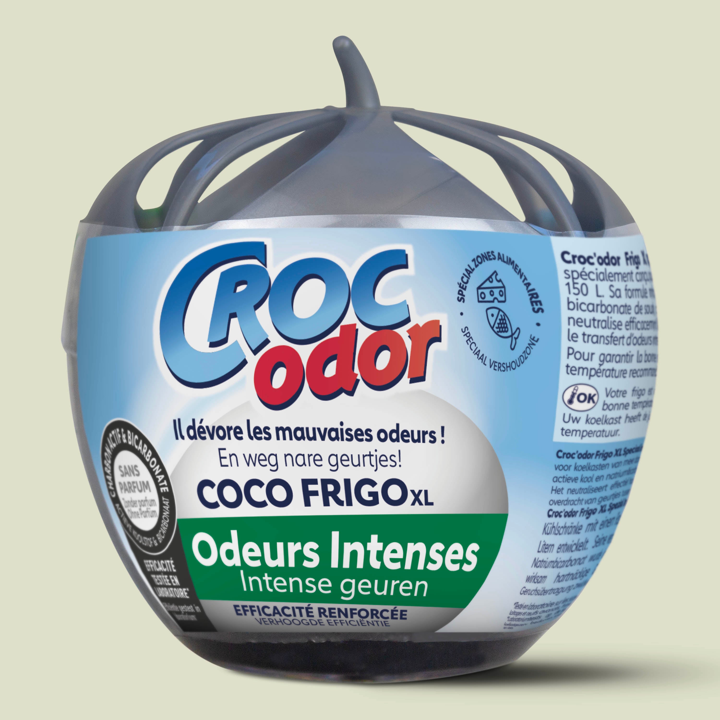 CROC ODOR - Absorbeur d'odeurs Frigo XL Odeurs intenses 140g Sans parfum