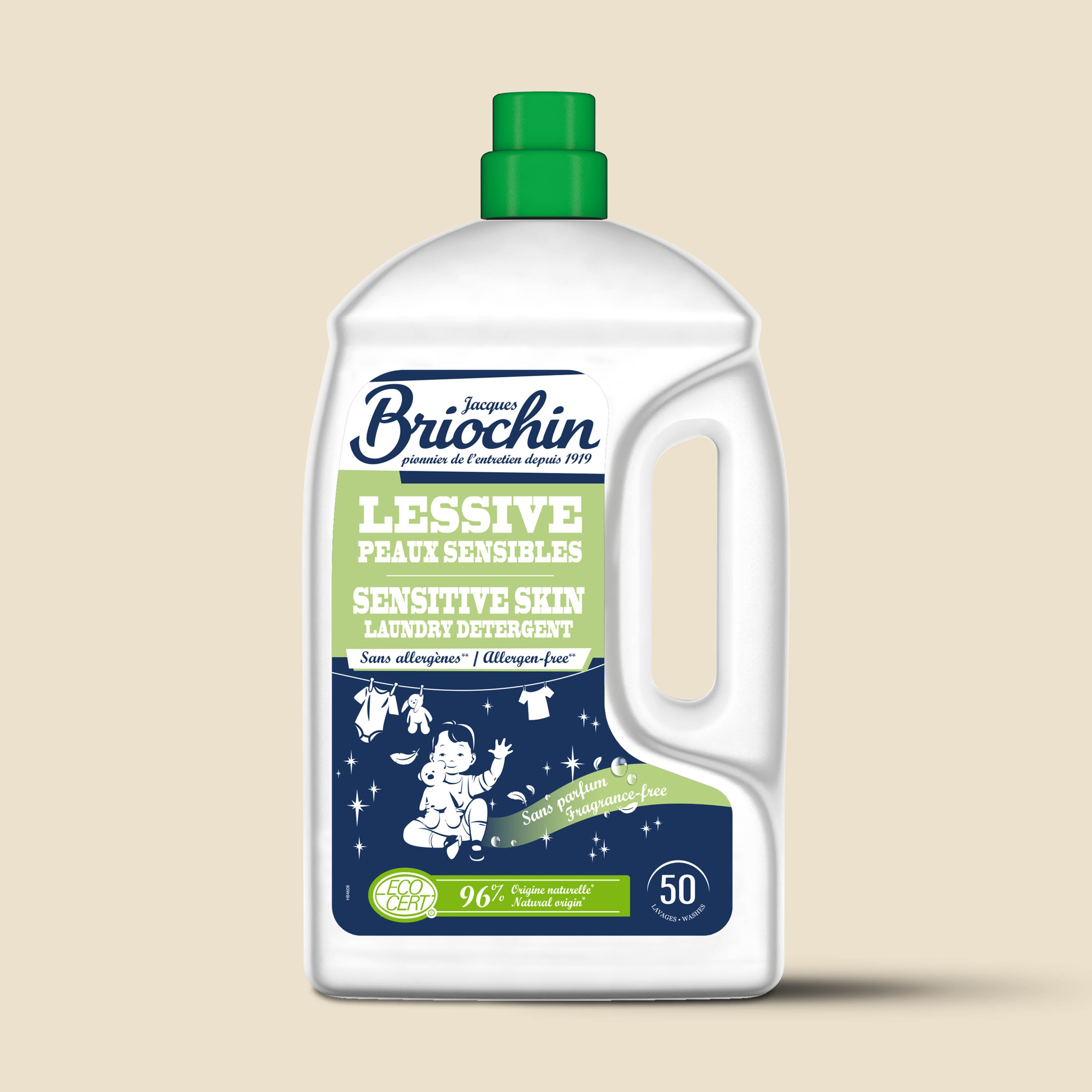 JACQUES BRIOCHIN - Ma Lessive Peaux Sensibles – Sans parfum- 50 lavages 2,27l Sans parfum