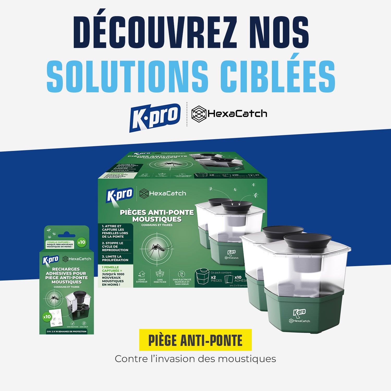 K.PRO - Pack de 2 Pièges anti-ponte moustiques communs et tigres + 10 adhésifs 2 Pièges + 10 adhésifs