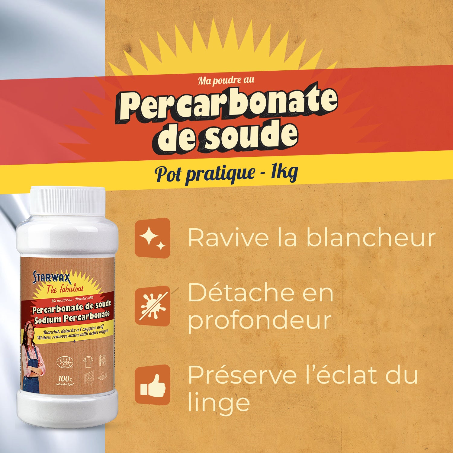 STARWAX FABULOUS - Ma poudre détachante & raviveur de blancheur au percarbonate de soude – Pot pratique 400g