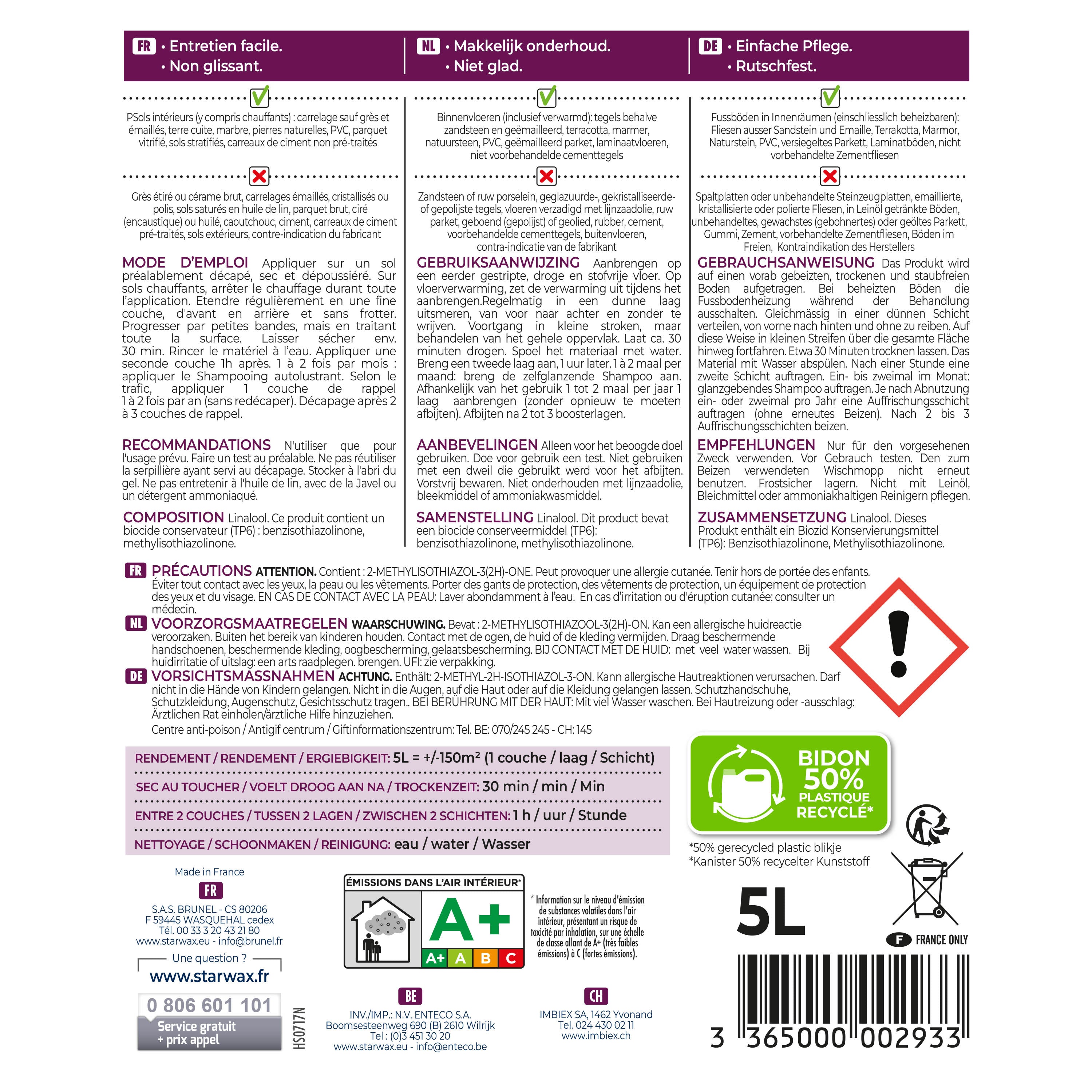 STARWAX - Rénovateur Brillant Star pour sols intérieurs 1L