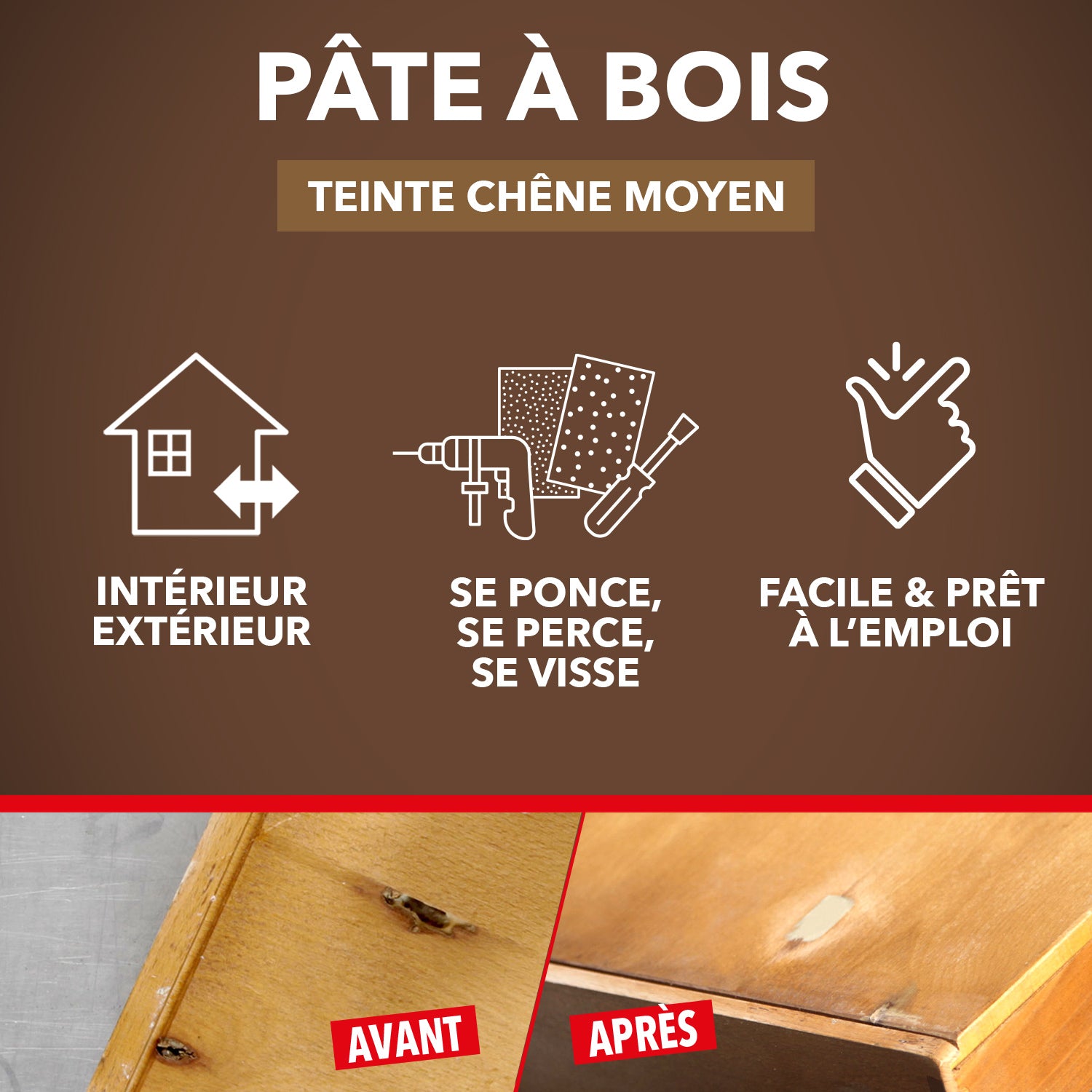 SINTO - Pâte à bois tradition 550ml Chêne clair
