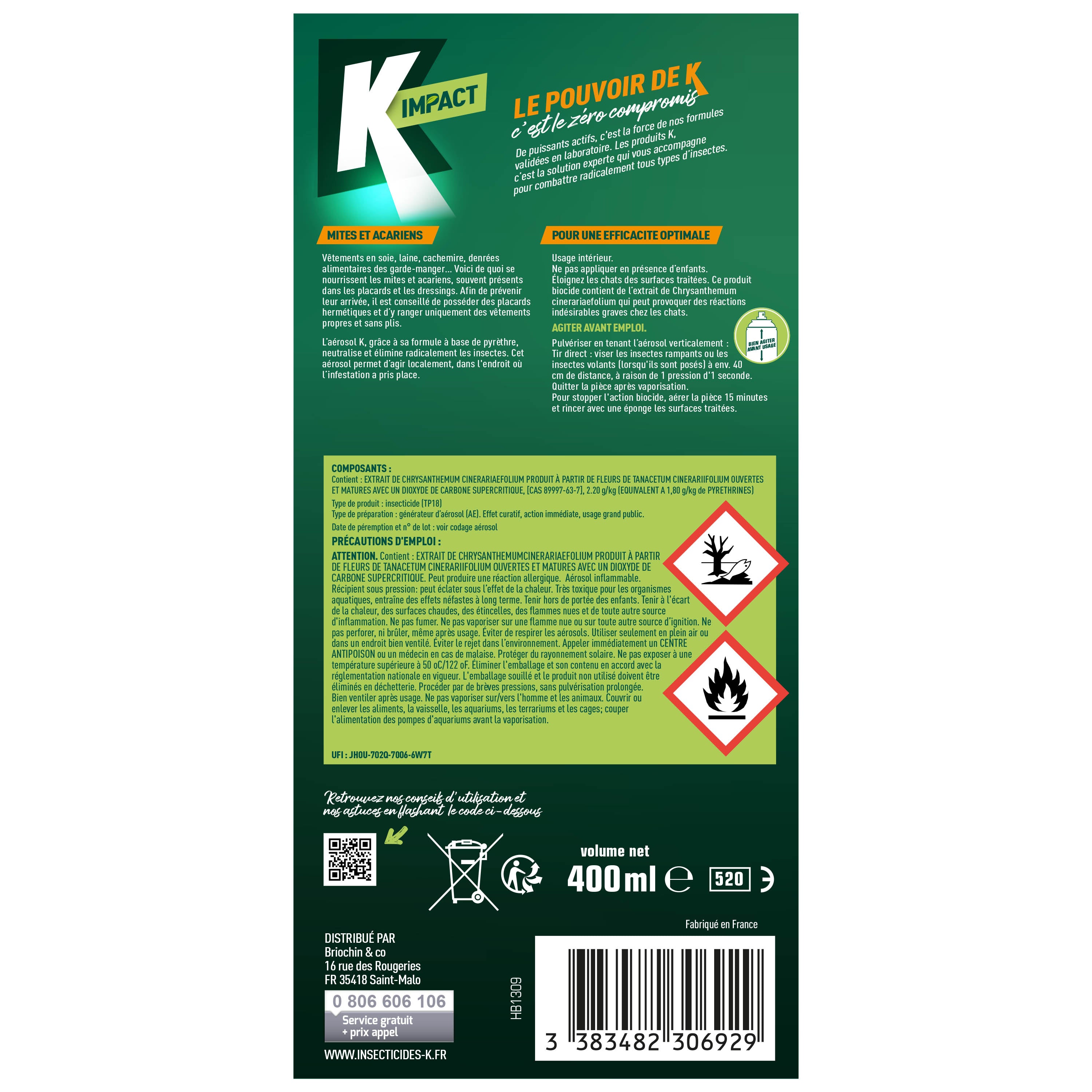 K - Aérosol anti-mites et acariens 400ml