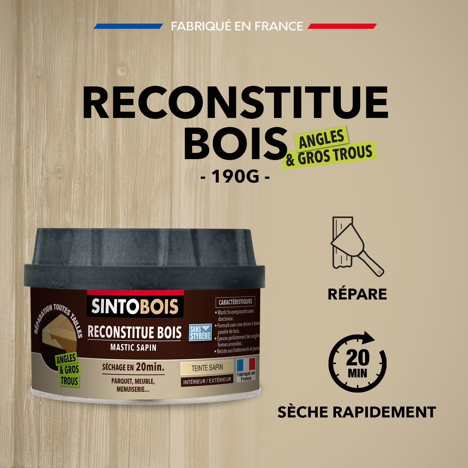SINTO - Reconstitue angles et gros trous 500ml Chêne