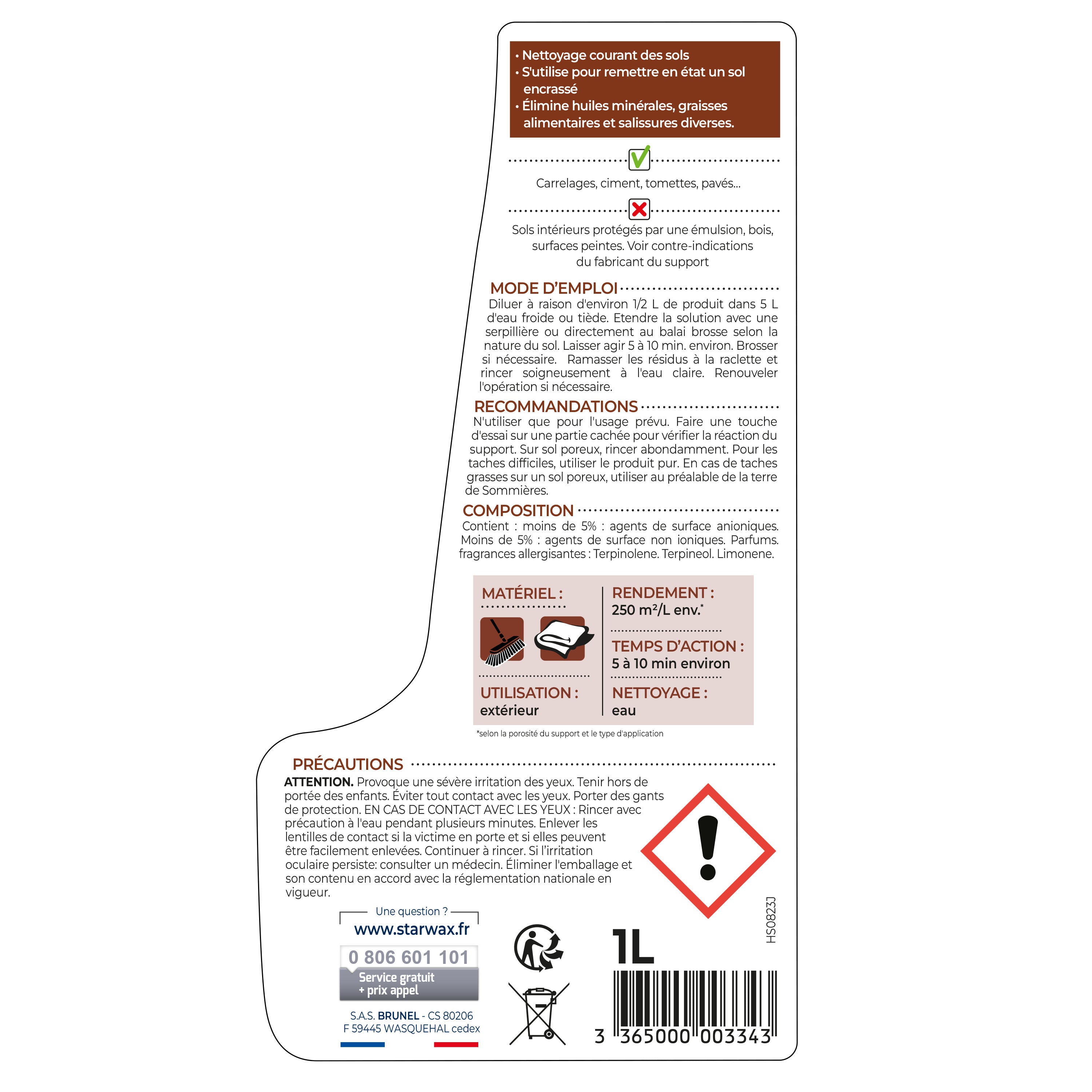 STARWAX - Décrassant dégraissant pour sols extérieurs
1L