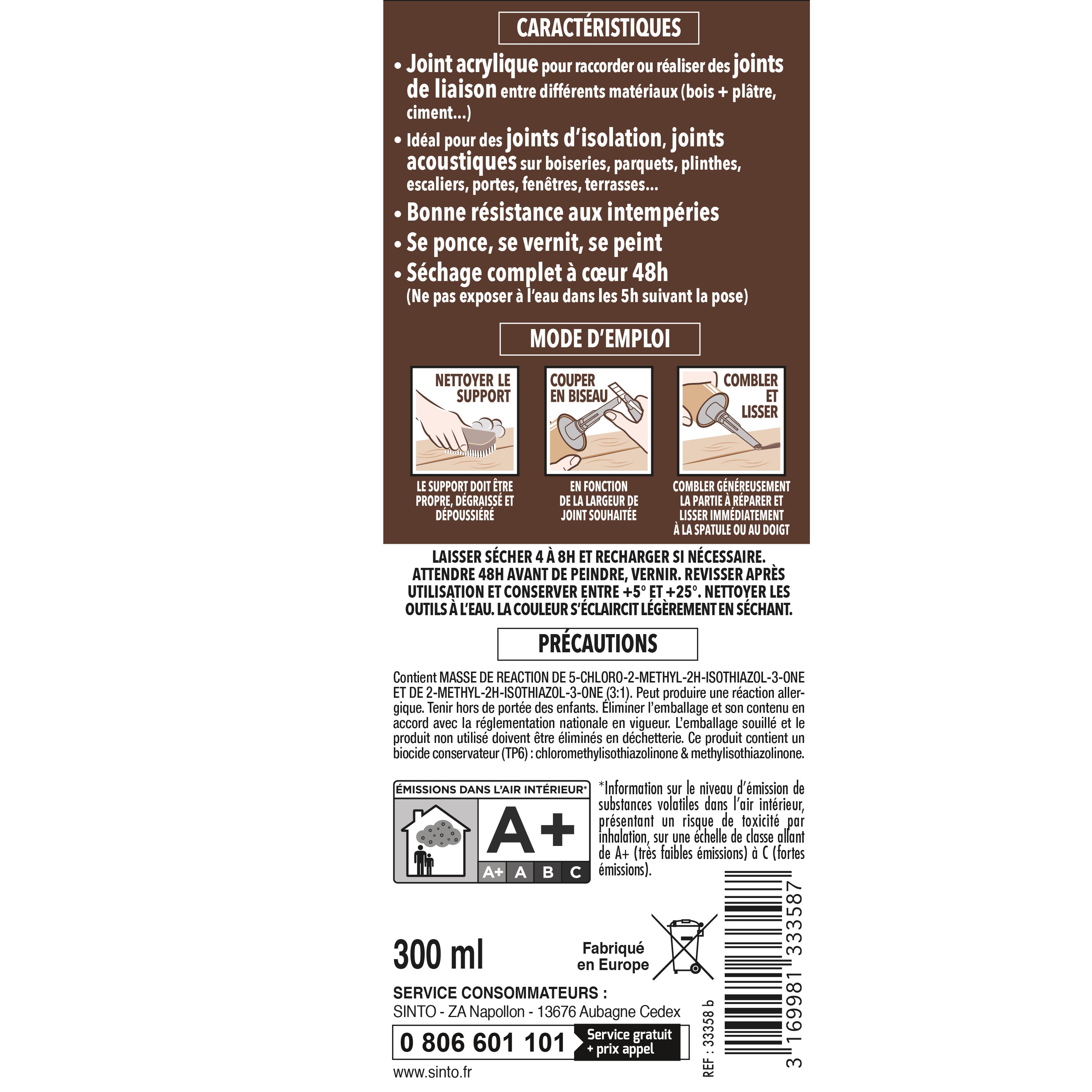 SINTO - Rejointe parquets et boiseries - Etanchéité et raccordement 310ml Chêne clair