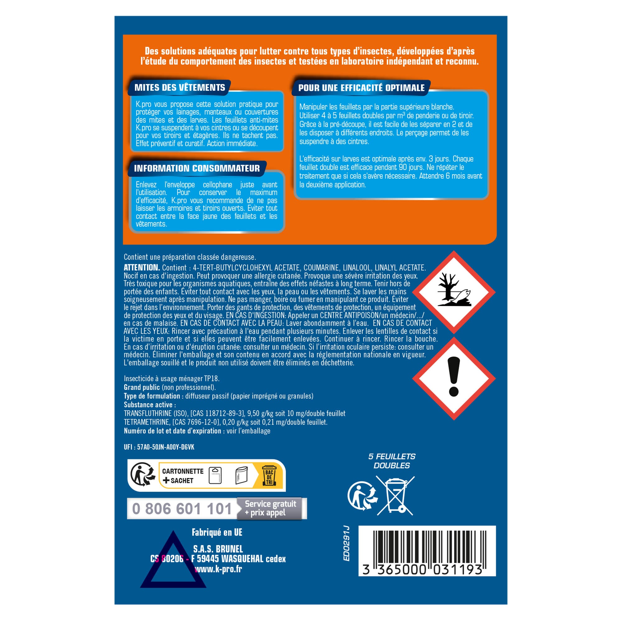 K.PRO - Papier accordéon contre les mites des vêtements X2