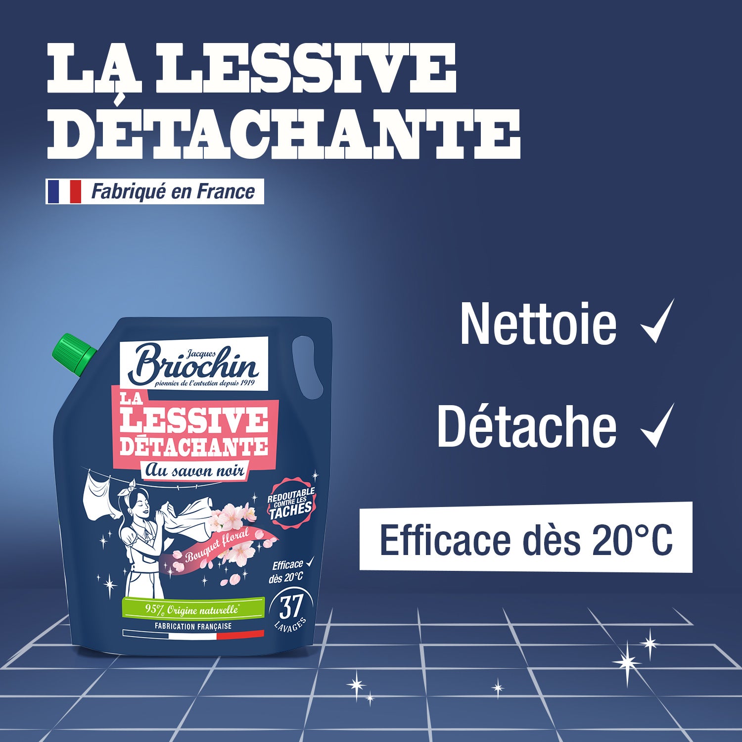 JACQUES BRIOCHIN - Recharge Ma lessive au savon noir - Détachante 1,7L Bouquet Floral