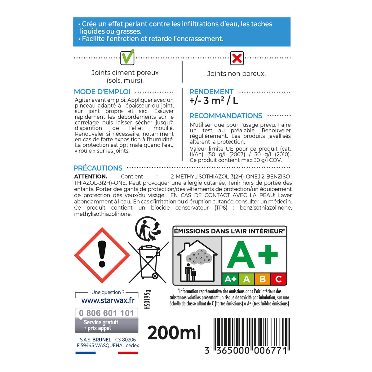 STARWAX - Imperméabilisant pour joints 200ml