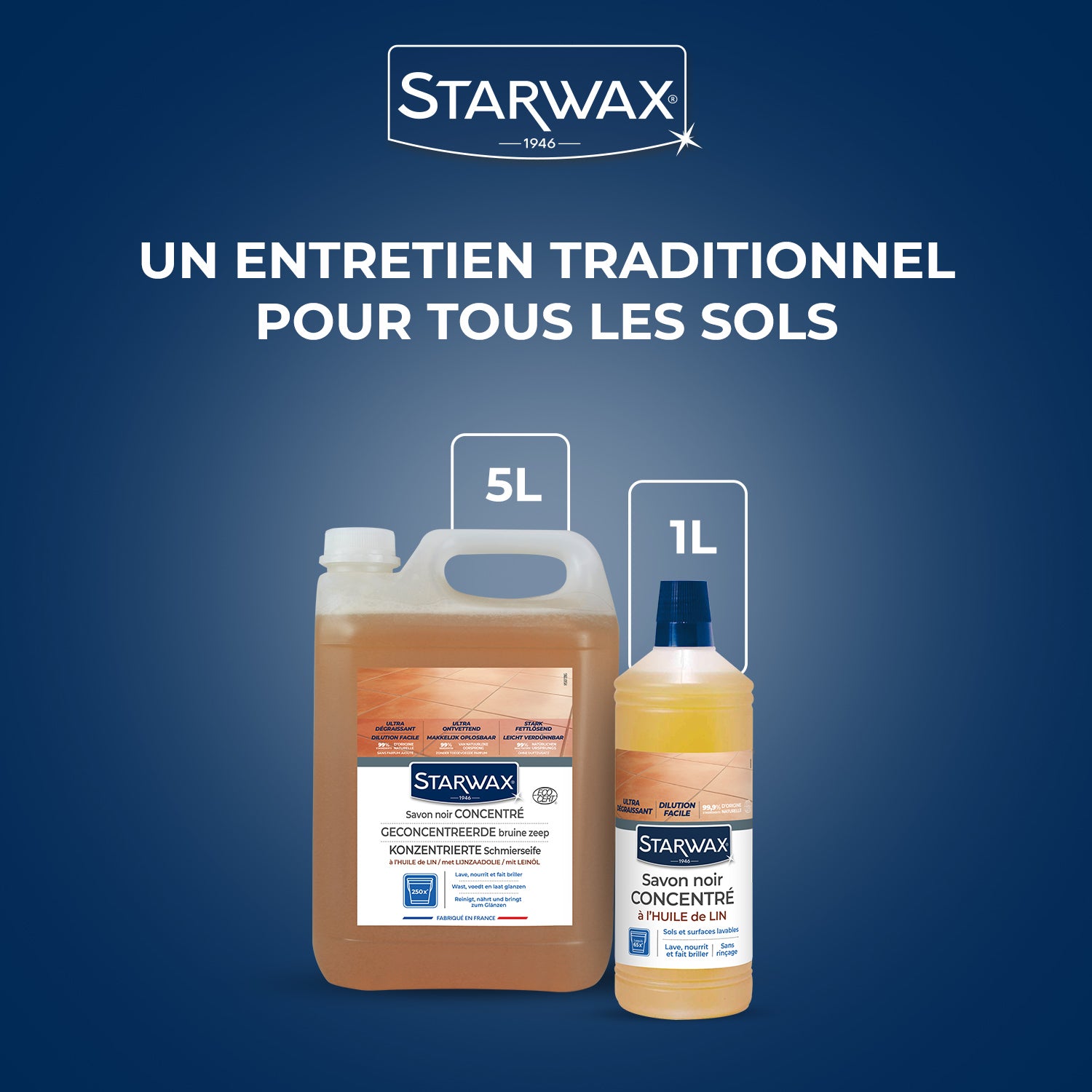 STARWAX - Savon noir à l'huile de lin pour les sols intérieurs 1L