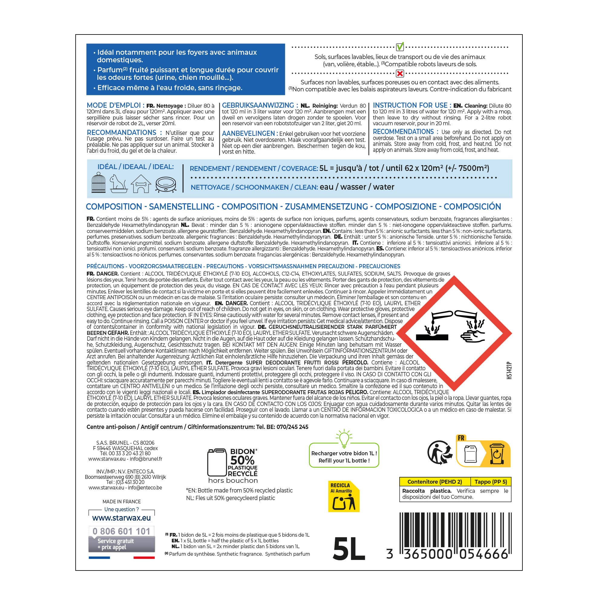STARWAX - Nettoyant désodorisant surodorant 1L