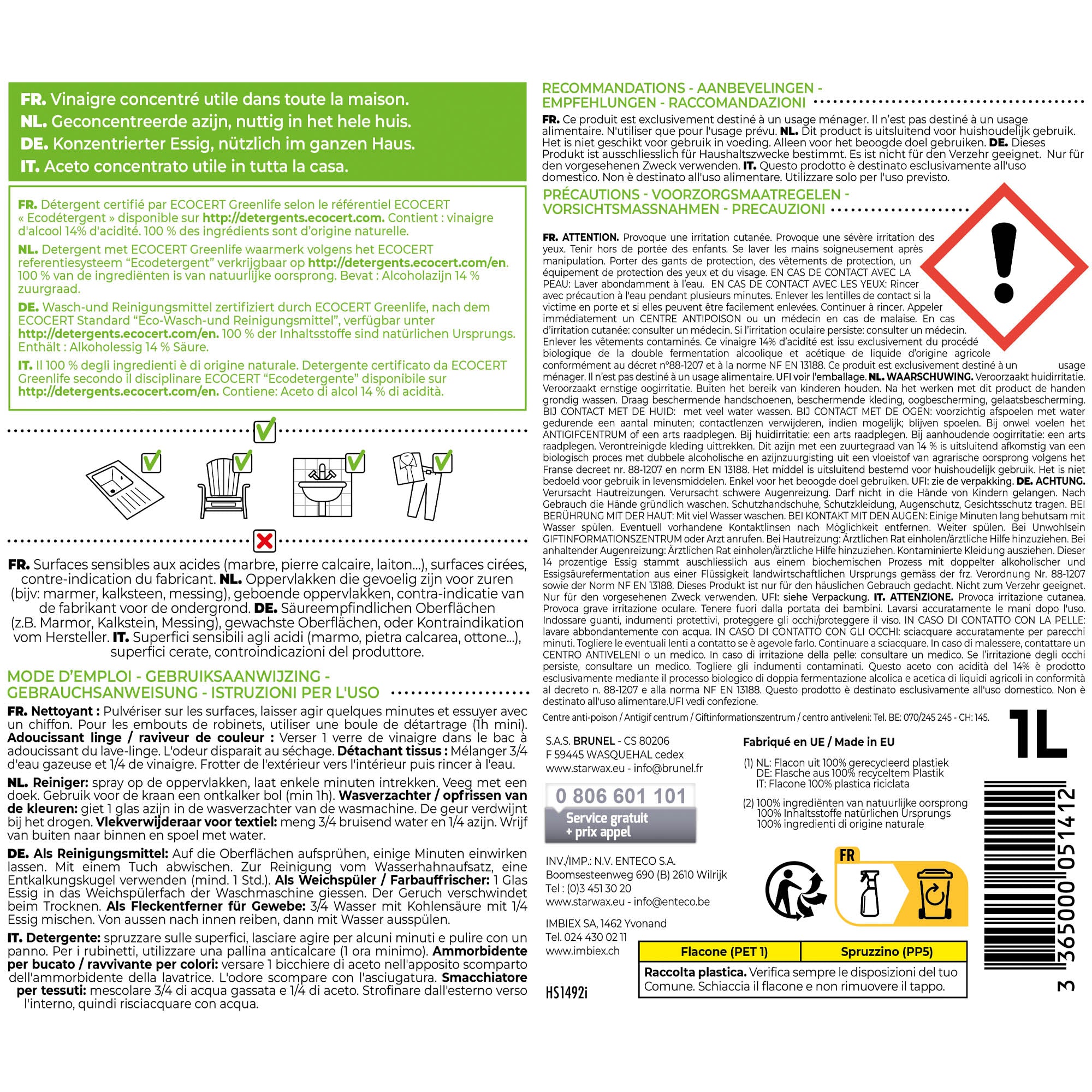 STARWAX SOLUVERT - Vinaigre 14° 1L