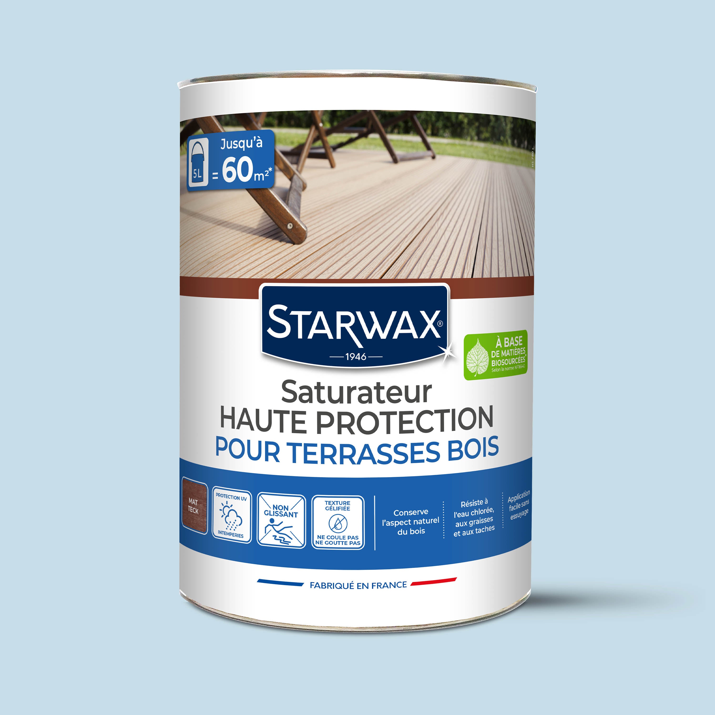STARWAX - Saturateur Haute protection pour terrasses bois
1L Teck