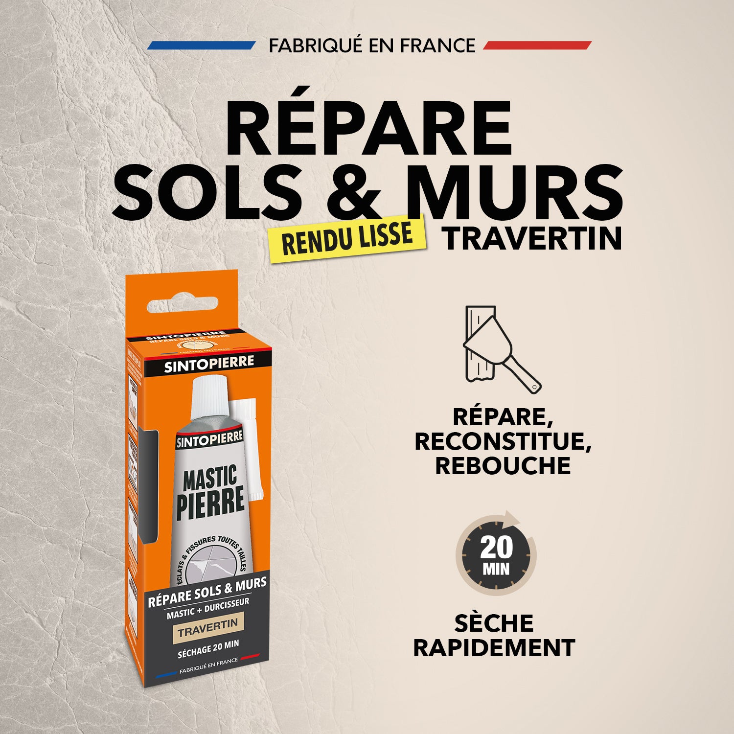 SINTO - Répare sols et murs travertin (parement, pierres, travertin, comblanchien) 100g Travertin