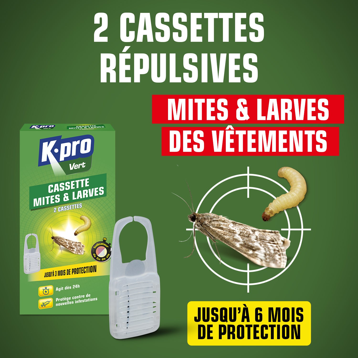 K.PRO - Cassettes répulsives mites et larves des vêtements 2 cassettes