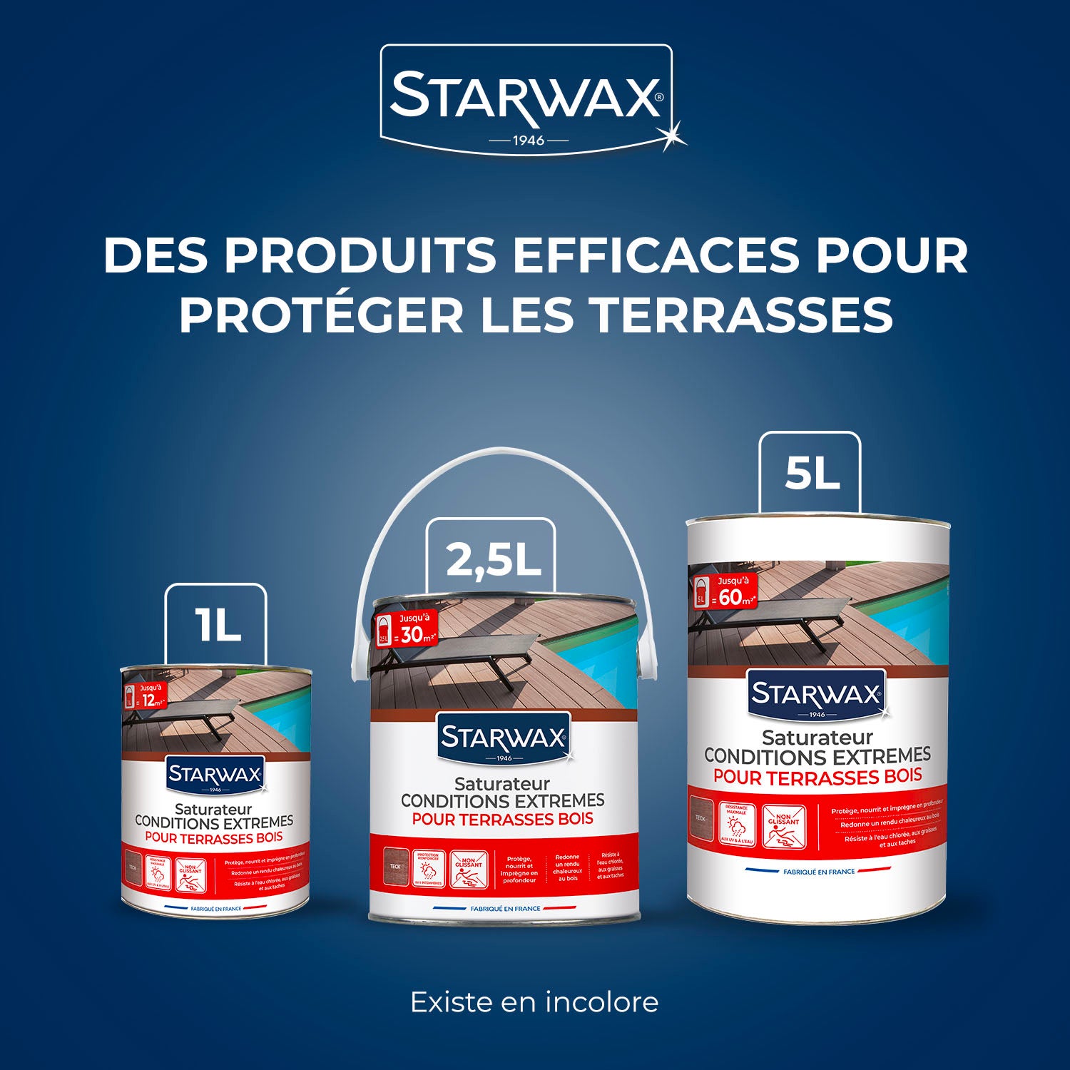 STARWAX - Saturateur bois extérieurs conditions extrêmes
1L Incolore