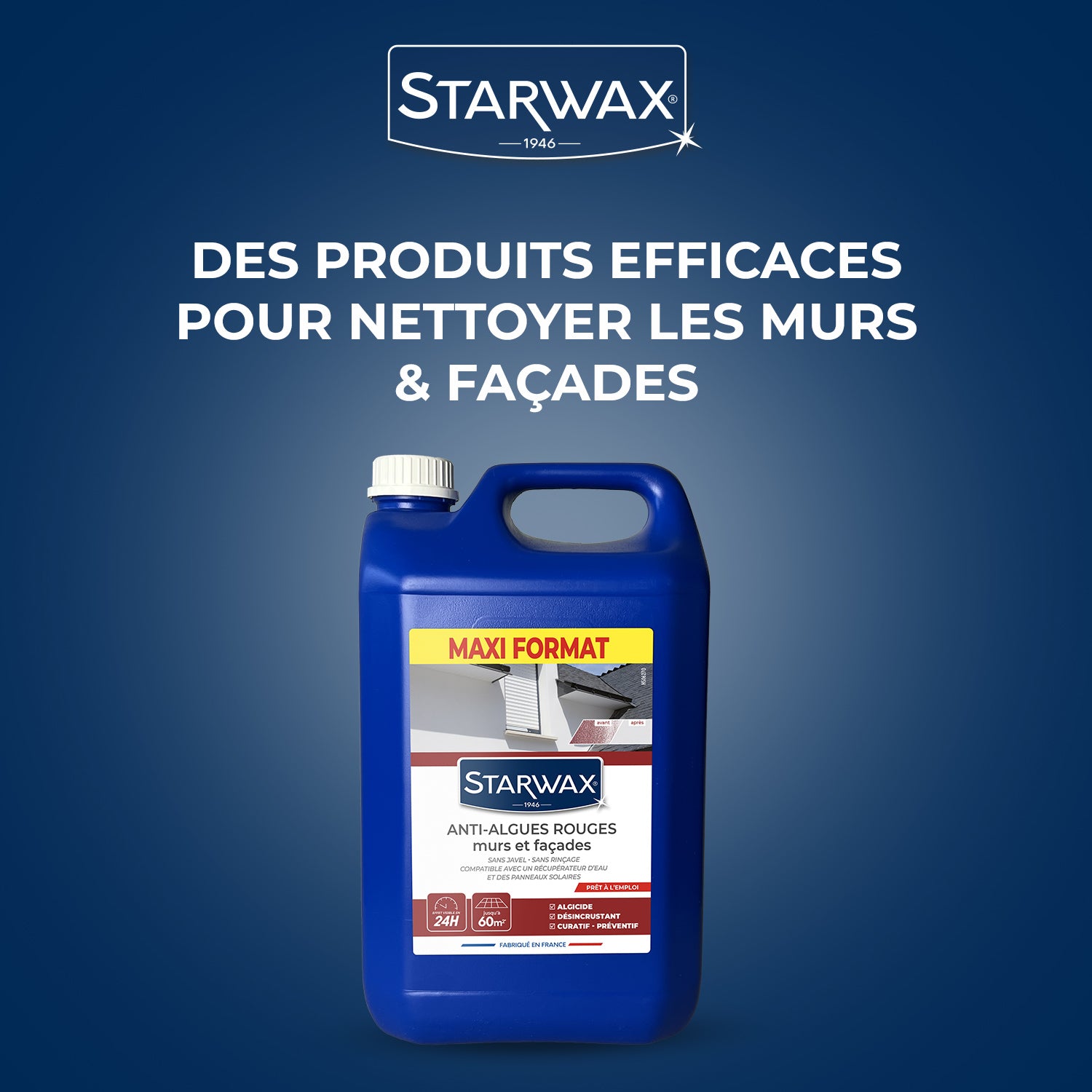 STARWAX - Traitement anti-algues rouges prêt à l'emploi pour murs et façades 6L