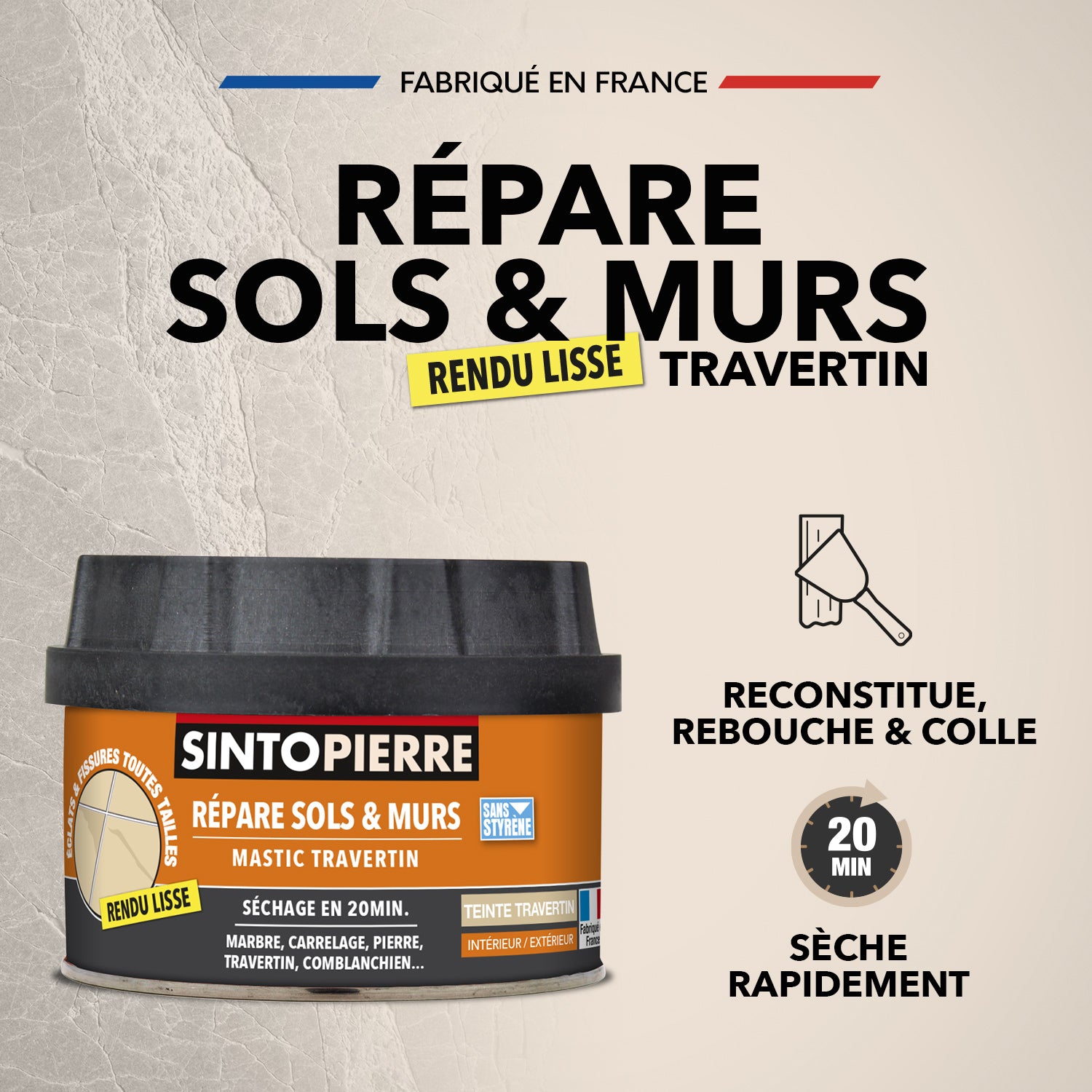 SINTO - Répare sols et murs (parement, pierres, travertin, comblanchien) 280g Travertin