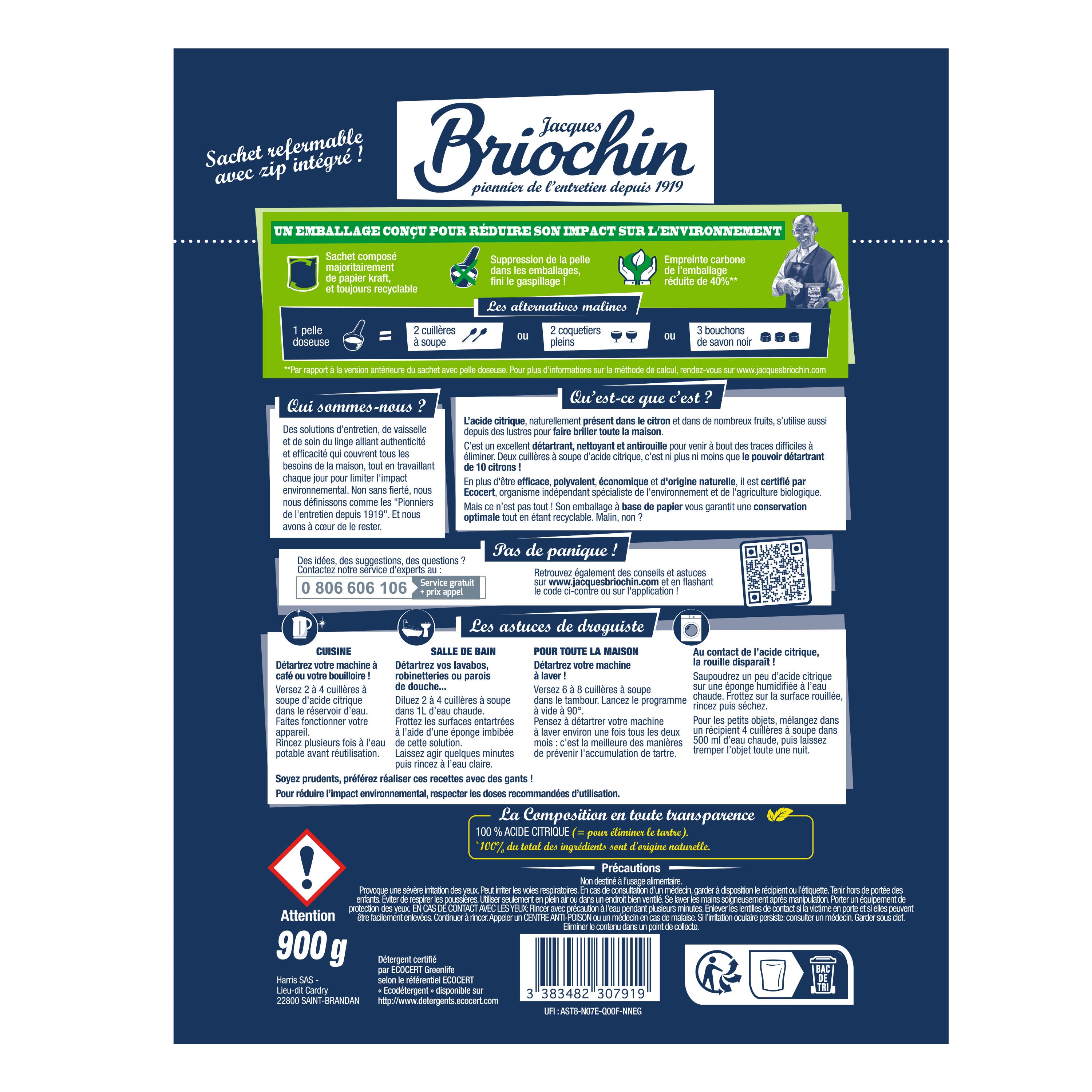 JACQUES BRIOCHIN - L'Acide Citrique grand format 900g