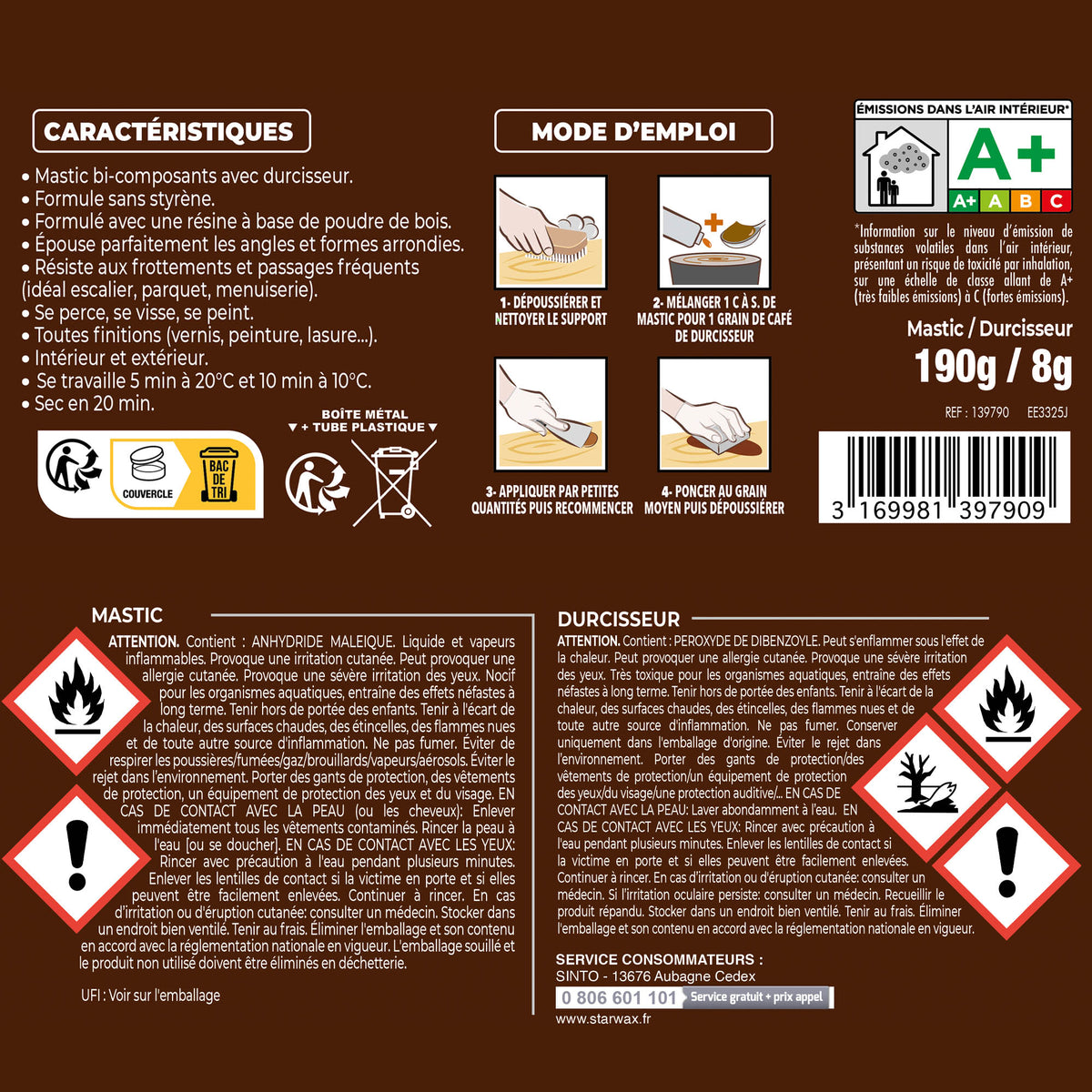 SINTO - Reconstitue angles et gros trous 500ml Chêne