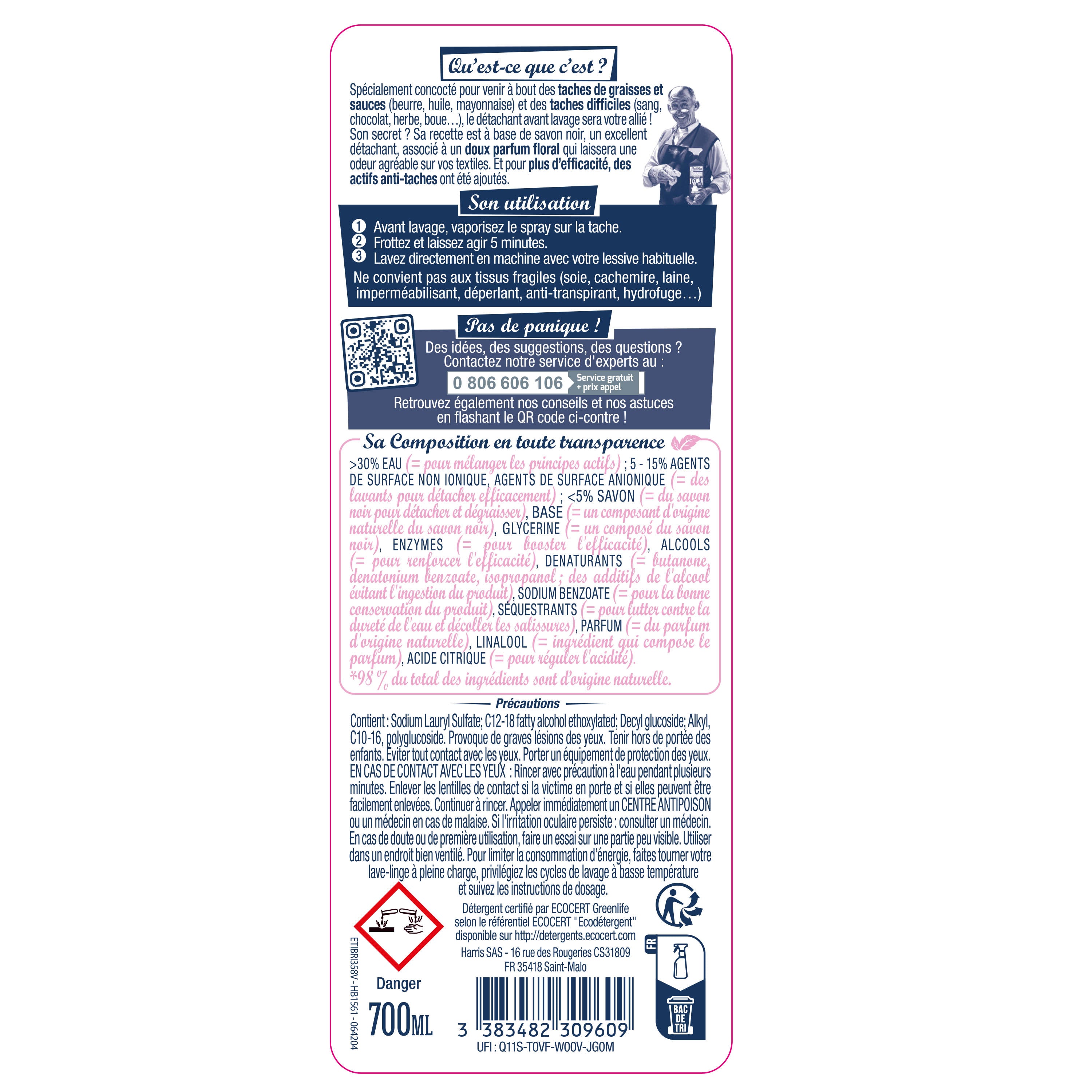 JACQUES BRIOCHIN - Le détachant avant lavage au Savon Noir 700ml Parfum floral