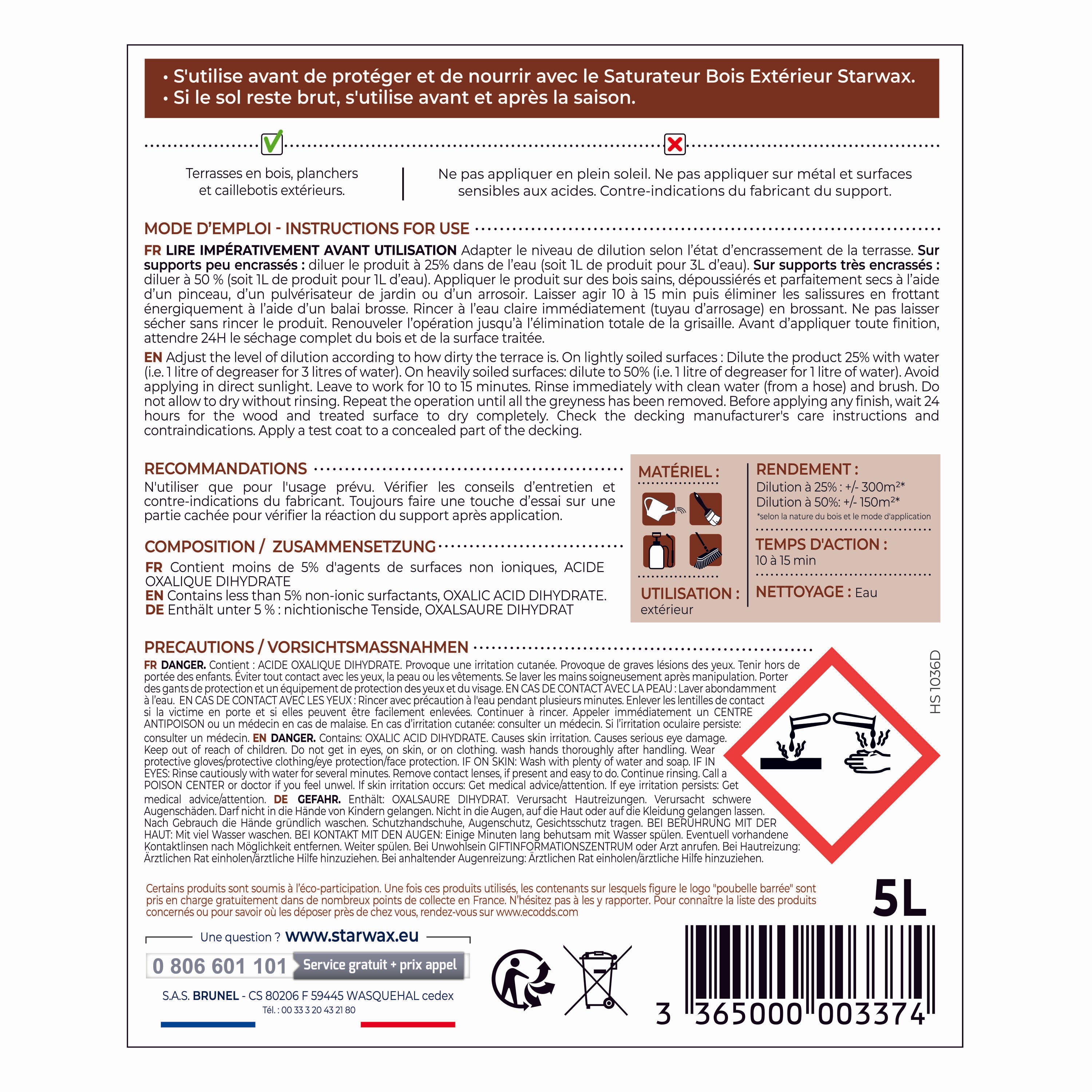 STARWAX - Dégrisant concentré pour terrasse en bois
2L