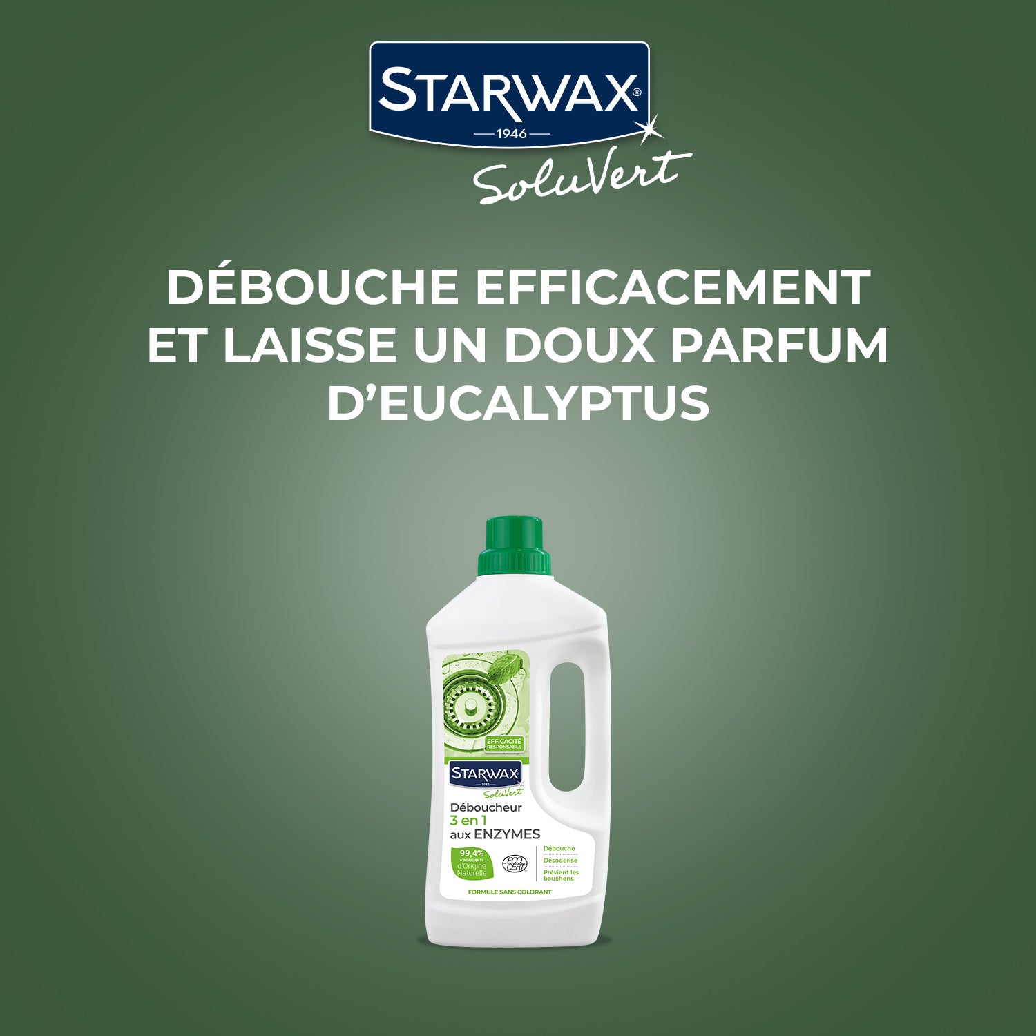 STARWAX SOLUVERT - Déboucheur 3 en 1 aux enzymes pour canalisations 950ml
