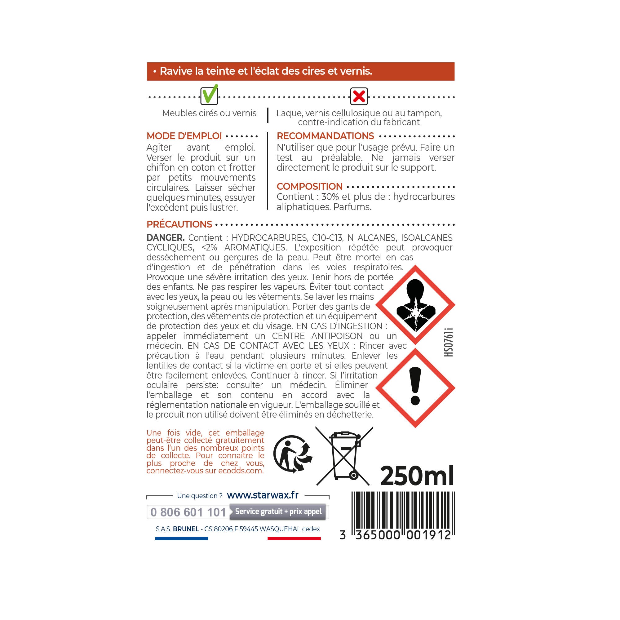 STARWAX - Régénérateur pour meubles cirés et vernis 250ml Bois clair