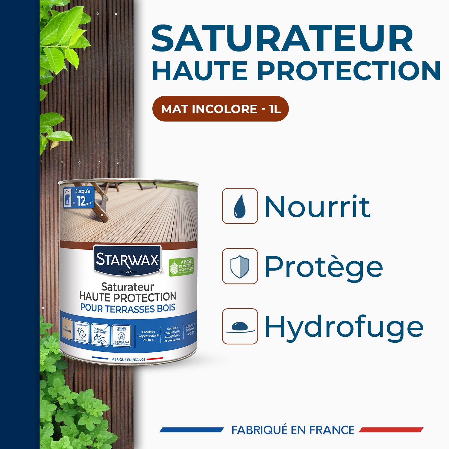 STARWAX - Saturateur Haute protection pour terrasses bois
1L Teck