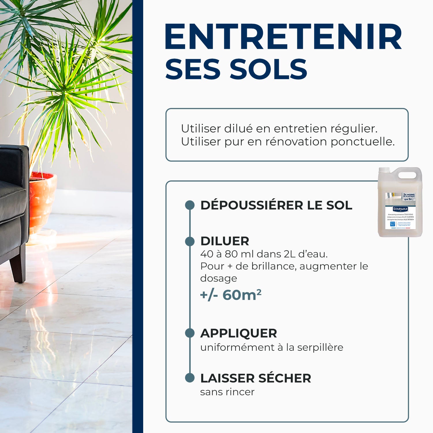 STARWAX - Shampooing autolustrant pour sols intérieurs 1L