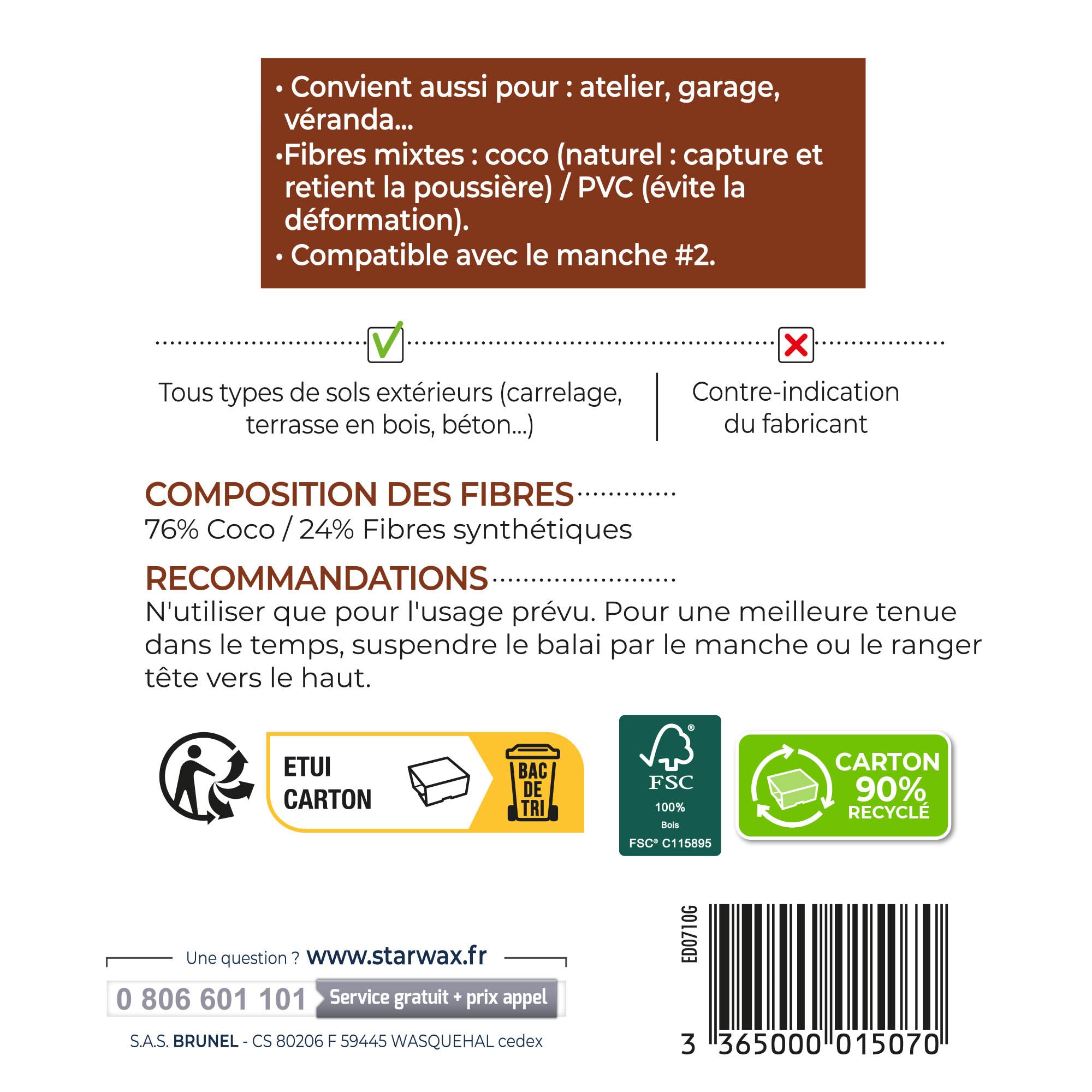 STARWAX - Balai coco zébré pour sols extérieurs FSC® X1