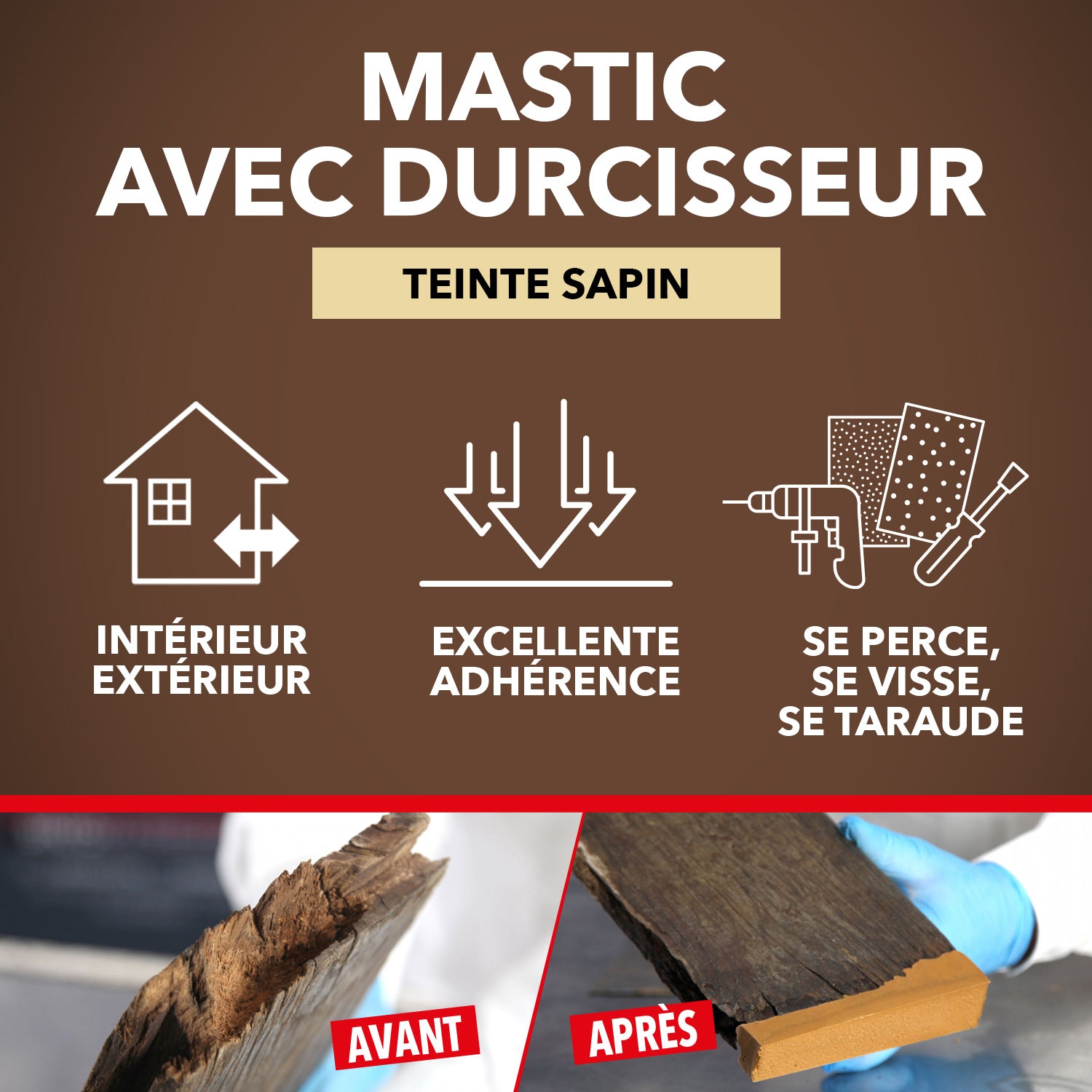 SINTO - Reconstitue angles et gros trous 500ml Chêne