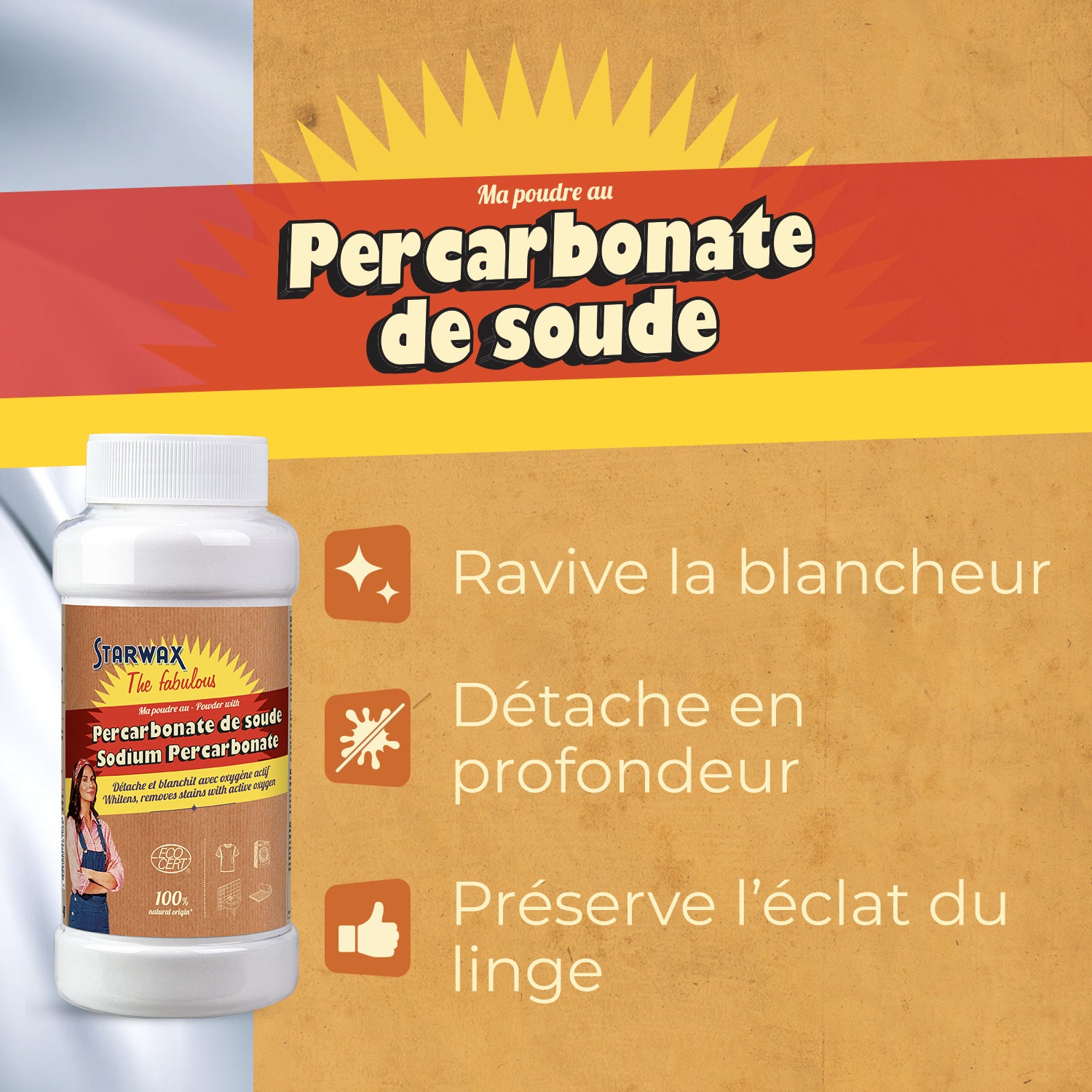 STARWAX FABULOUS - Ma poudre détachante & raviveur de blancheur au percarbonate de soude – Pot pratique 400g