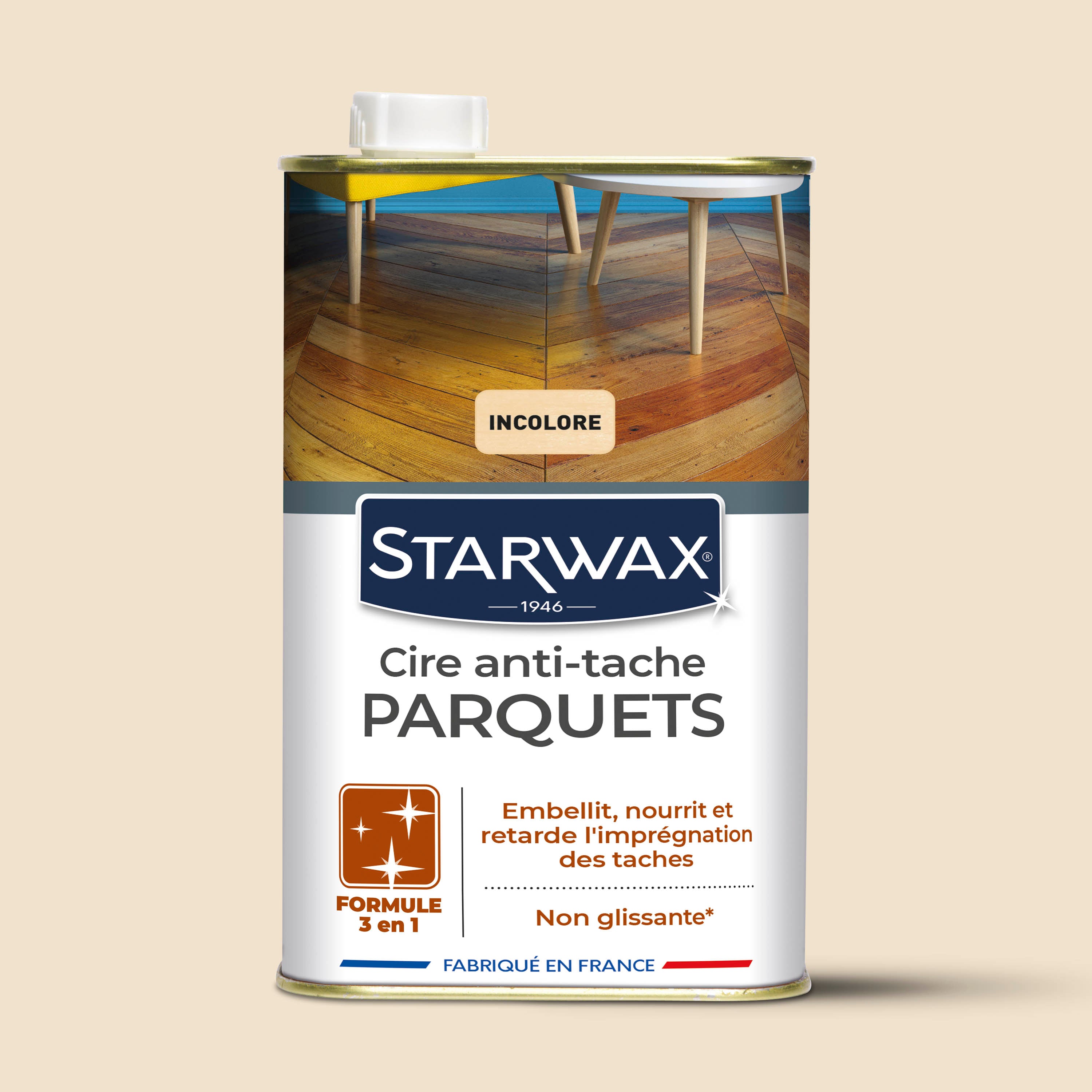 STARWAX - Cire Starlon anti-tache pour parquets cirés 1L Bois clair