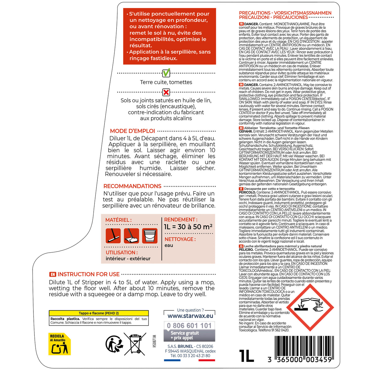 STARWAX - Décapant pour tomettes et terres cuites
1L