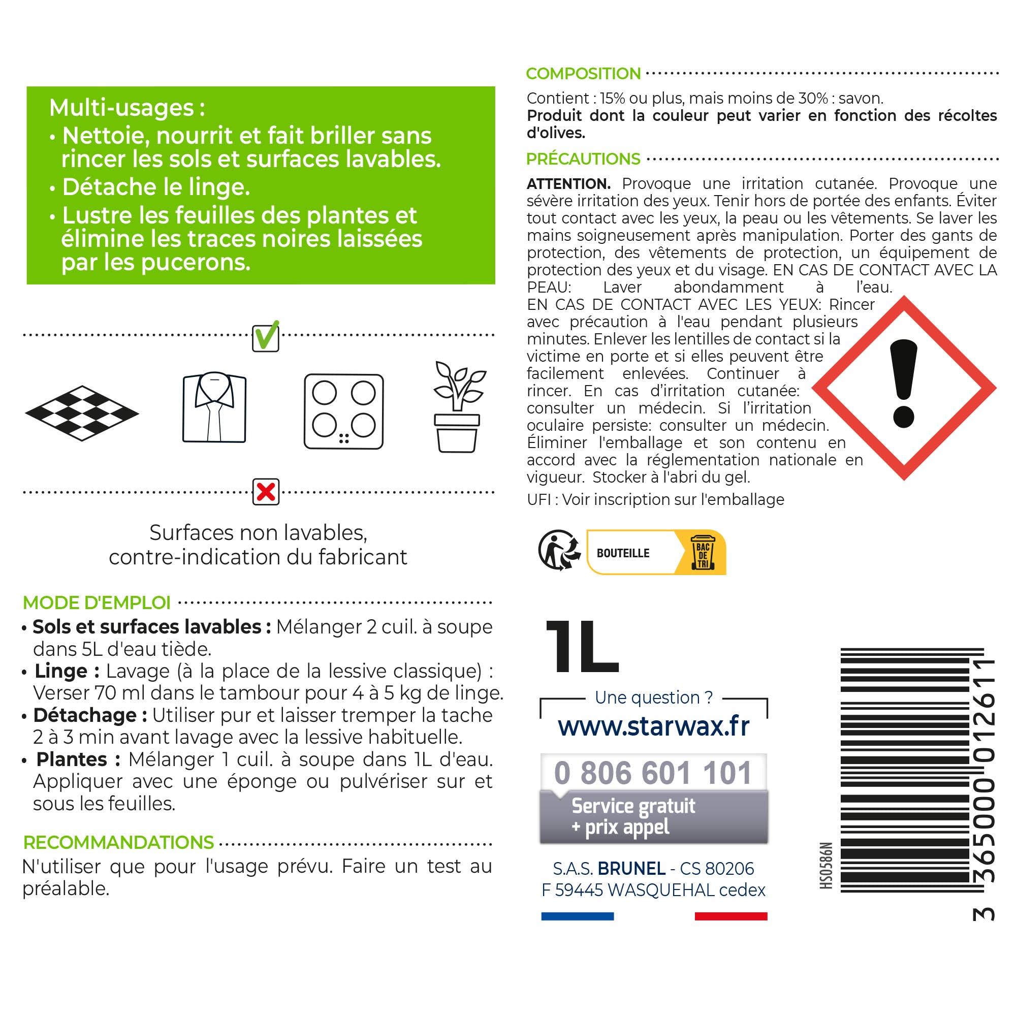 STARWAX SOLUVERT - Savon noir concentré à l'huile d'olive 1L