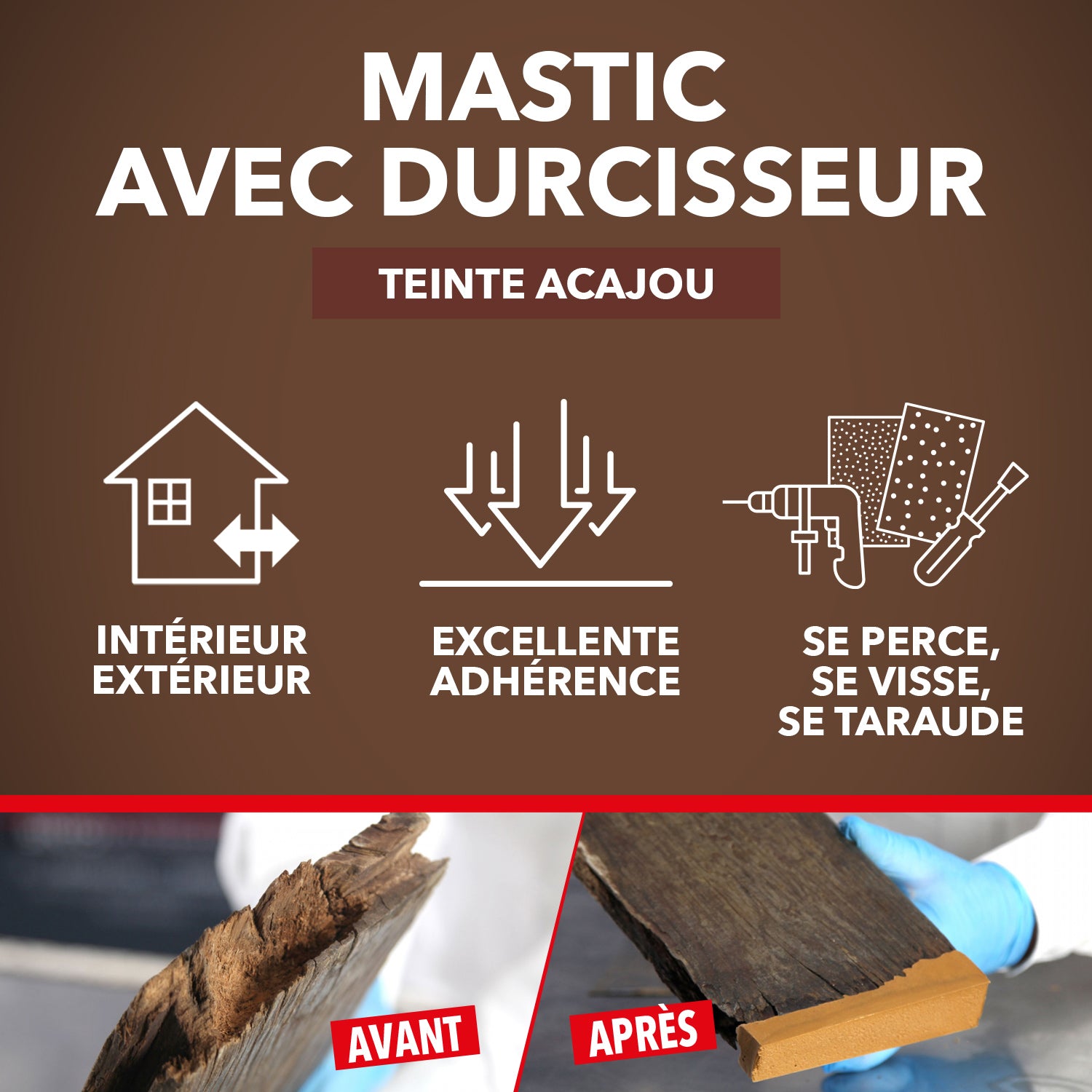 SINTO - Reconstitue angles et gros trous 500ml Chêne